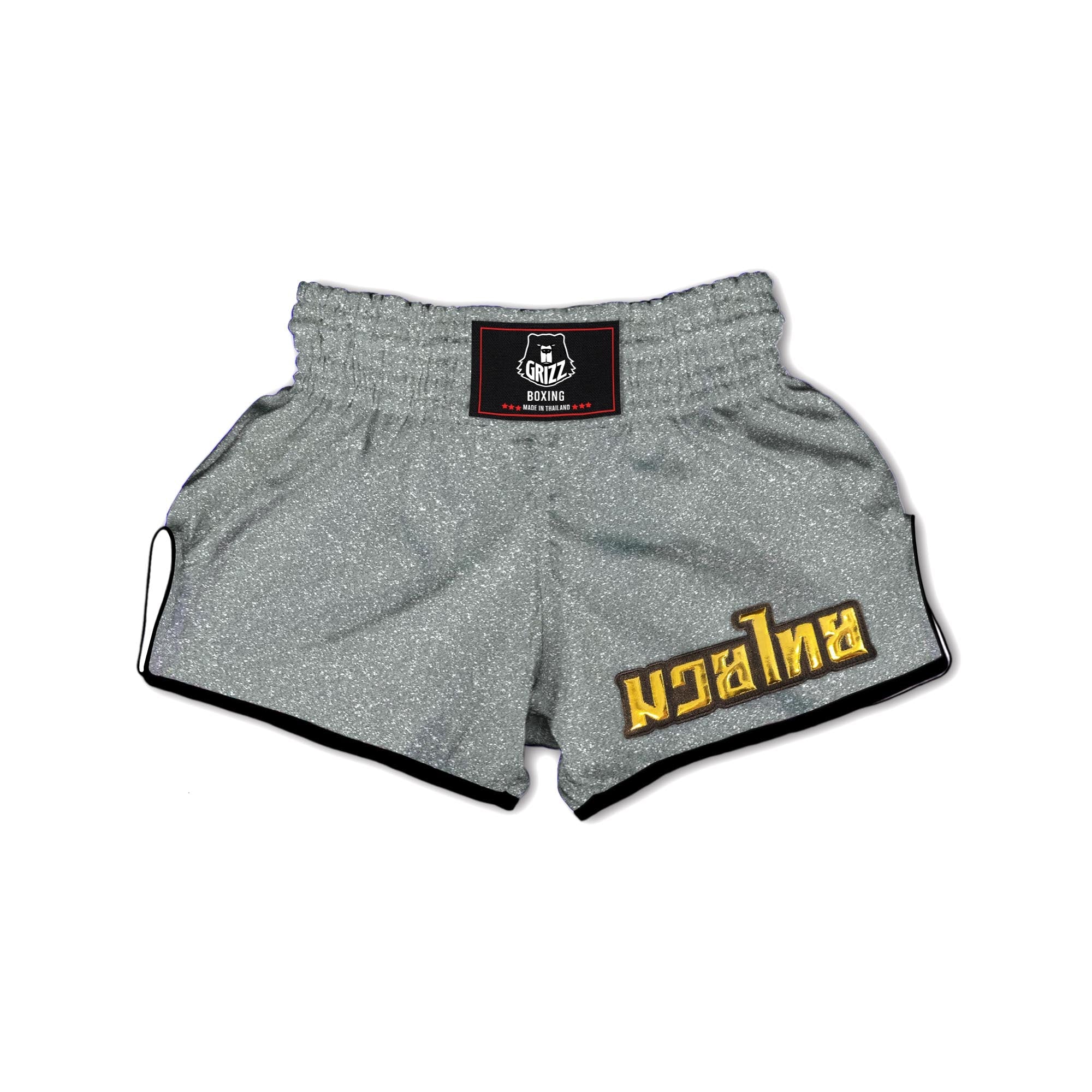 Silver Glitter Artwork Print Muay Thai Boxing Shorts-grizzshop