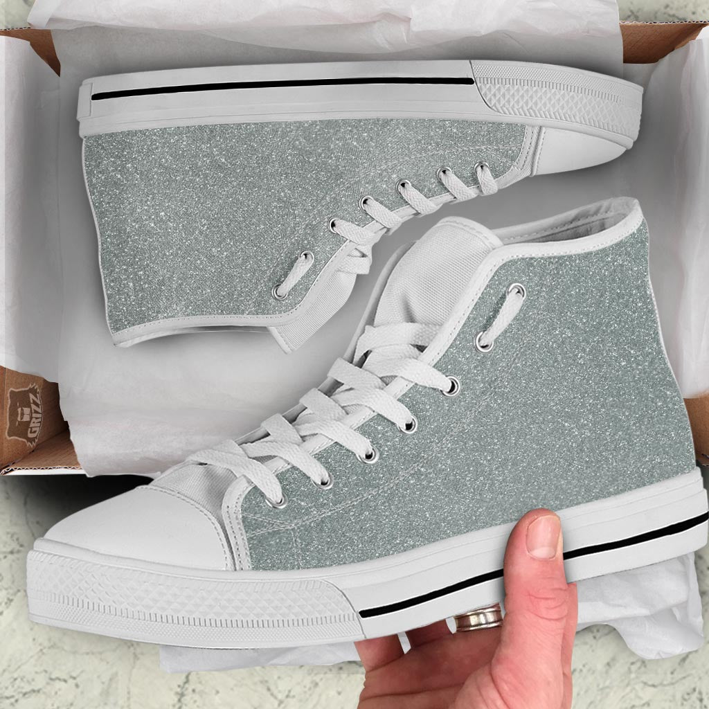 Silver Glitter Artwork Print White High Top Shoes-grizzshop