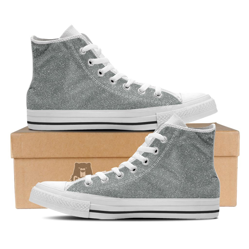 Silver Glitter Artwork Print White High Top Shoes-grizzshop