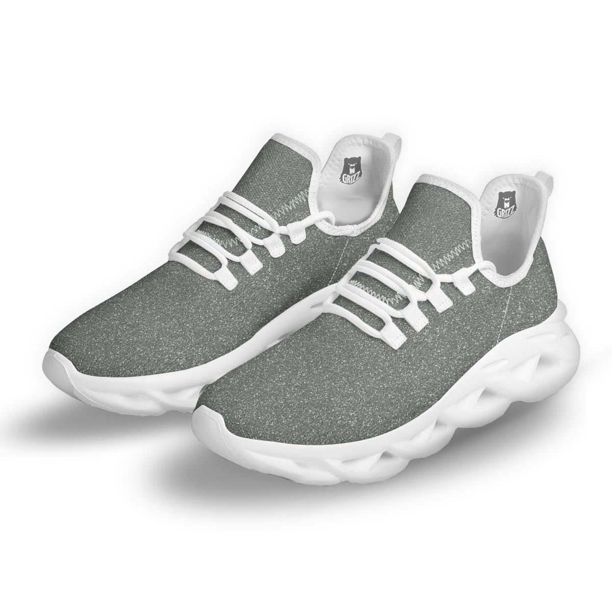 Silver Glitter Artwork Print White Running Shoes-grizzshop