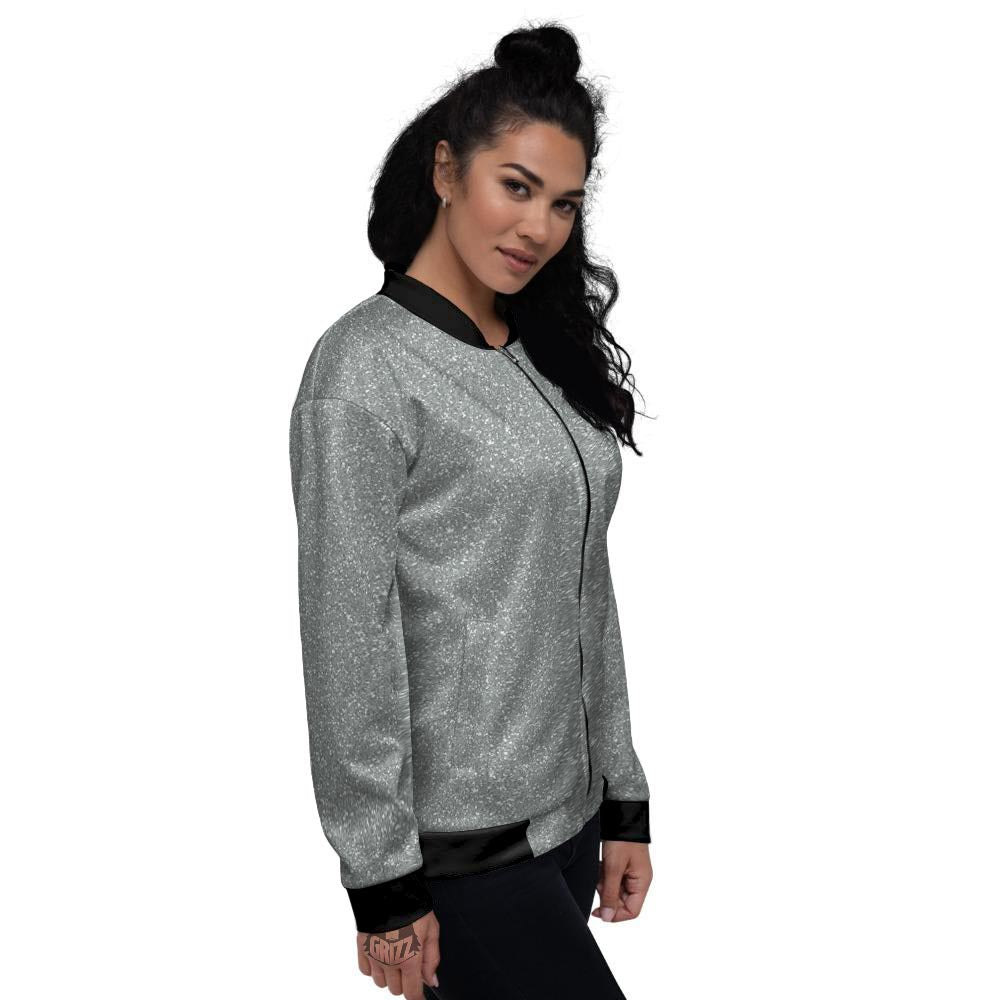 Silver Glitter Artwork Print Women's Bomber Jacket-grizzshop