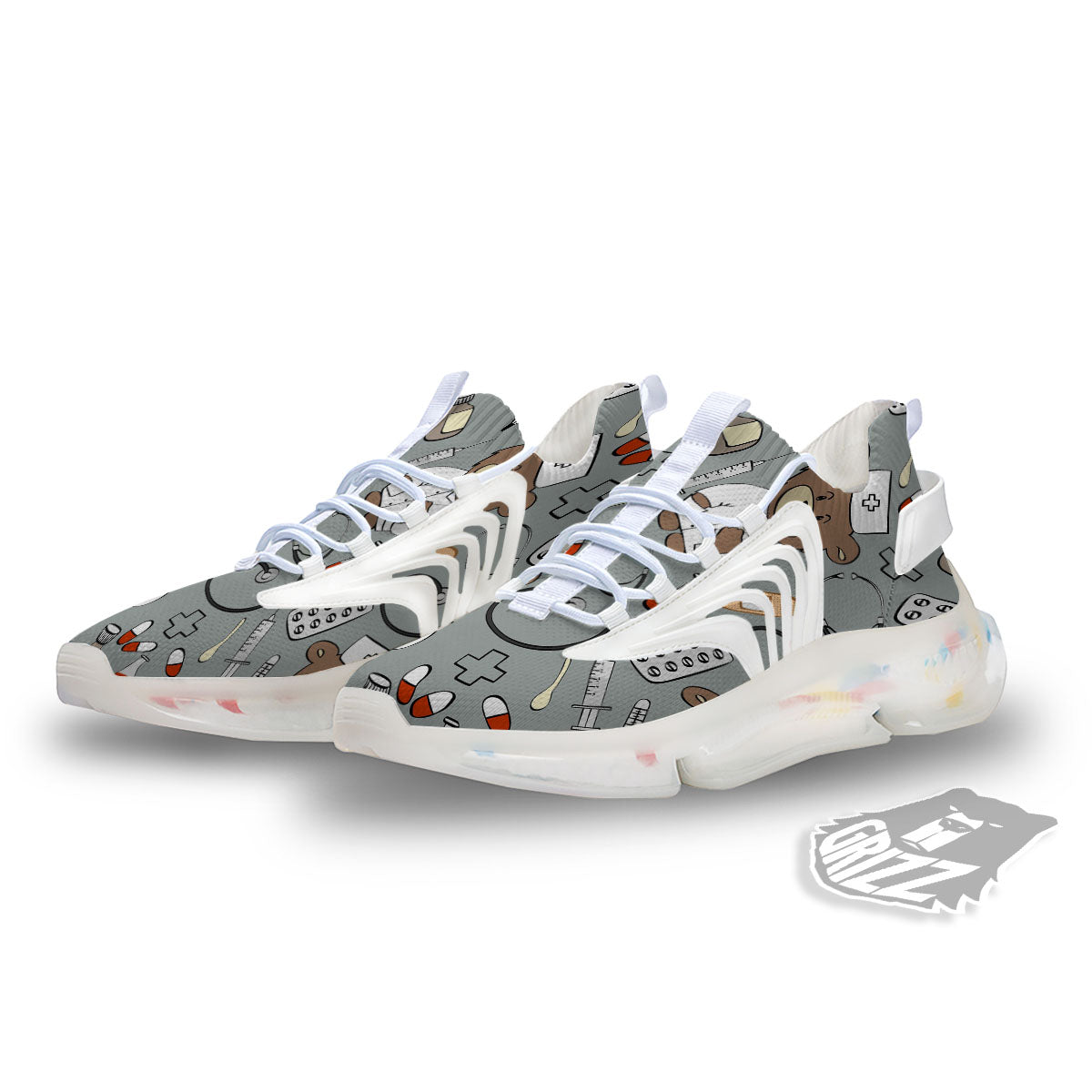 Silver Teddy Bear Nurse White Gym Shoes-grizzshop