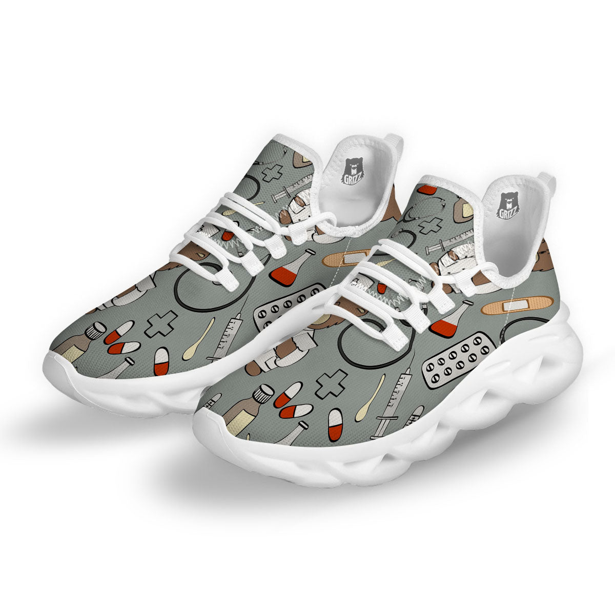 Silver Teddy Bear Nurse White Running Shoes-grizzshop
