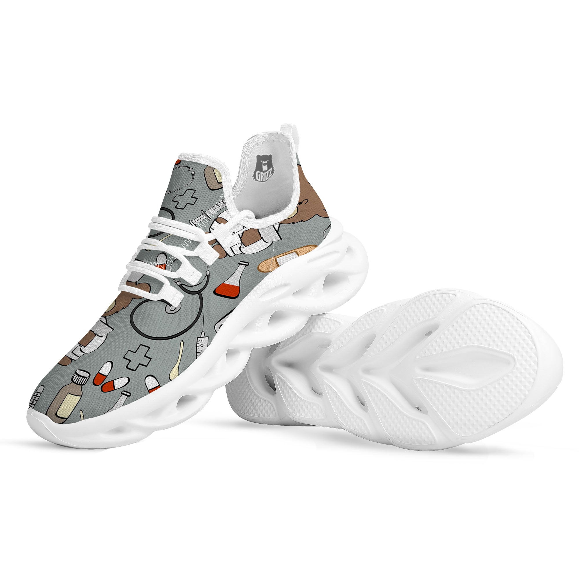 Silver Teddy Bear Nurse White Running Shoes-grizzshop