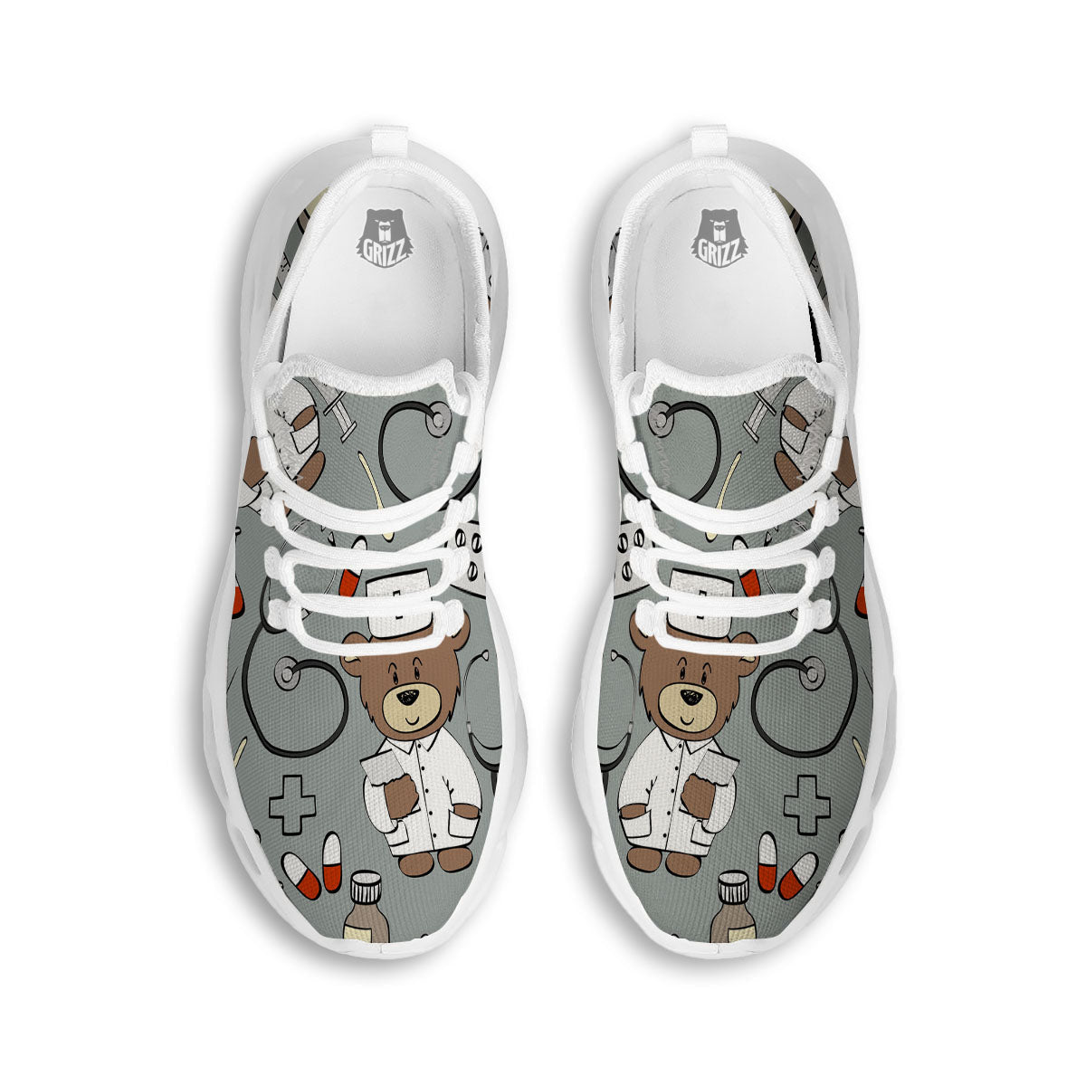 Silver Teddy Bear Nurse White Running Shoes-grizzshop