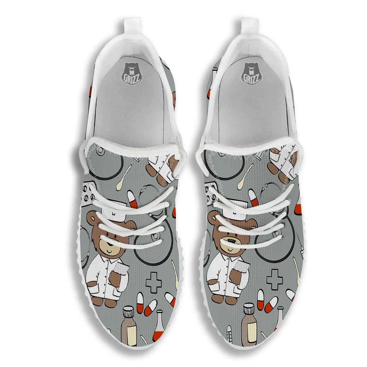 Silver Teddy Bear Nurse White Walking Shoes-grizzshop
