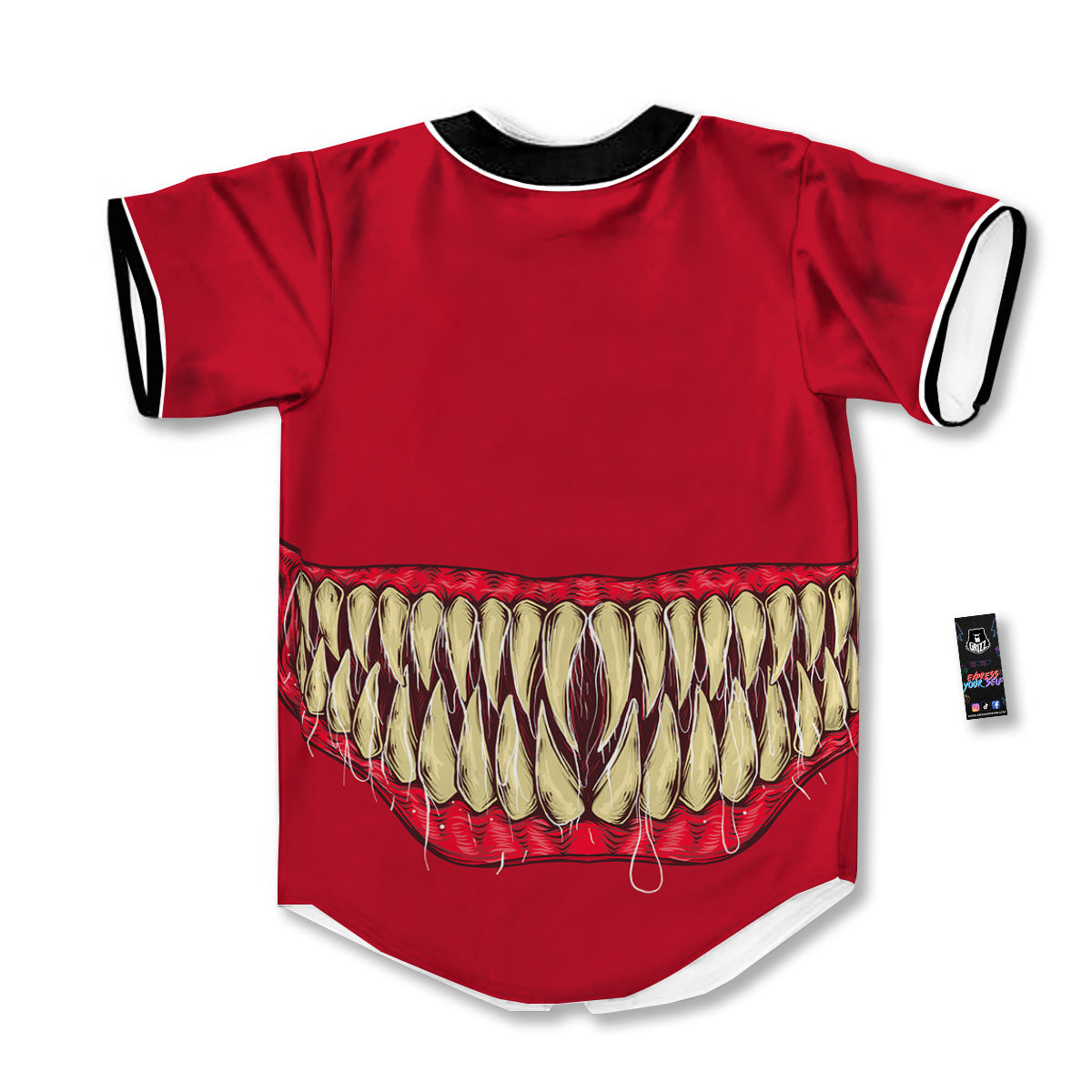 Sinister Smile Print Baseball Jersey-grizzshop