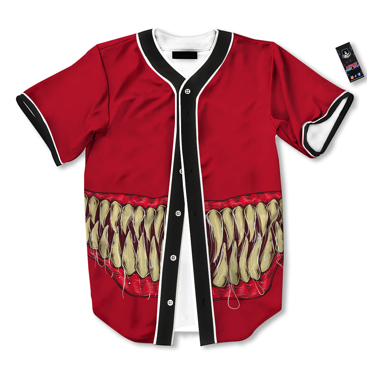 Sinister Smile Print Baseball Jersey-grizzshop