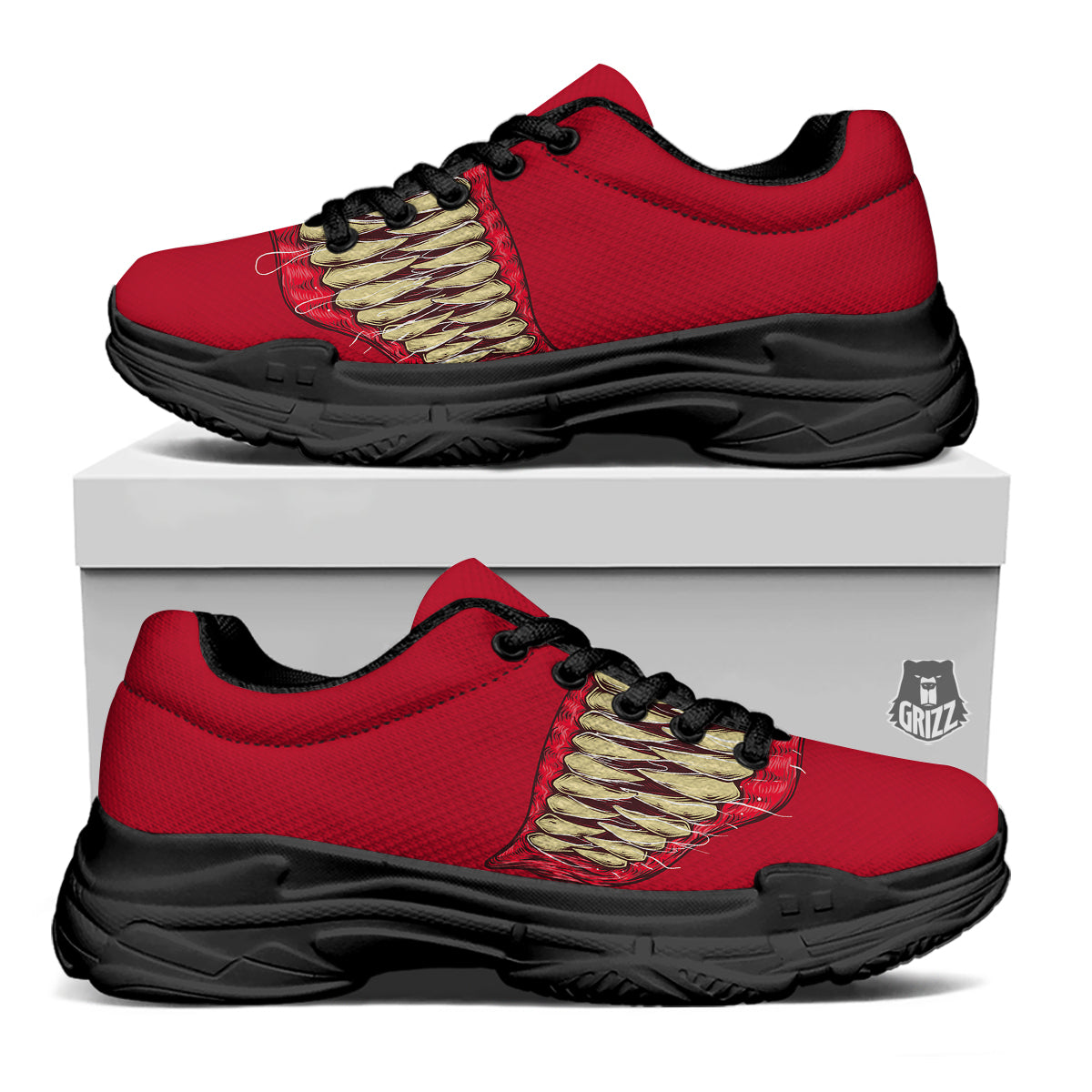 Sinister Smile Print Black Chunky Shoes-grizzshop