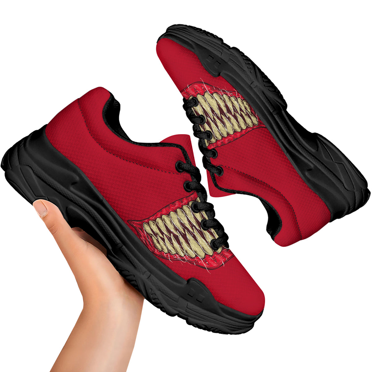 Sinister Smile Print Black Chunky Shoes-grizzshop
