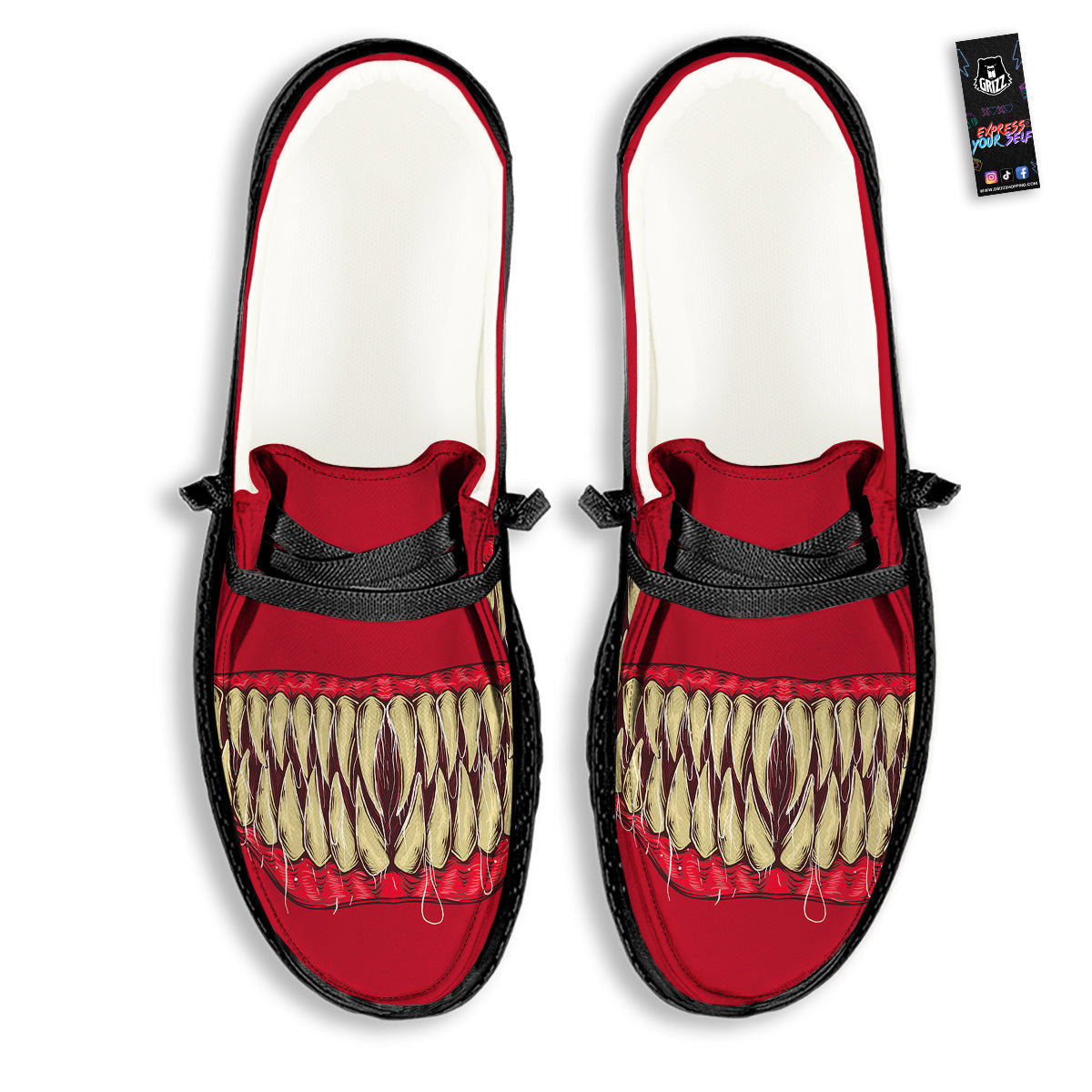 Sinister Smile Print Black Loafers-grizzshop