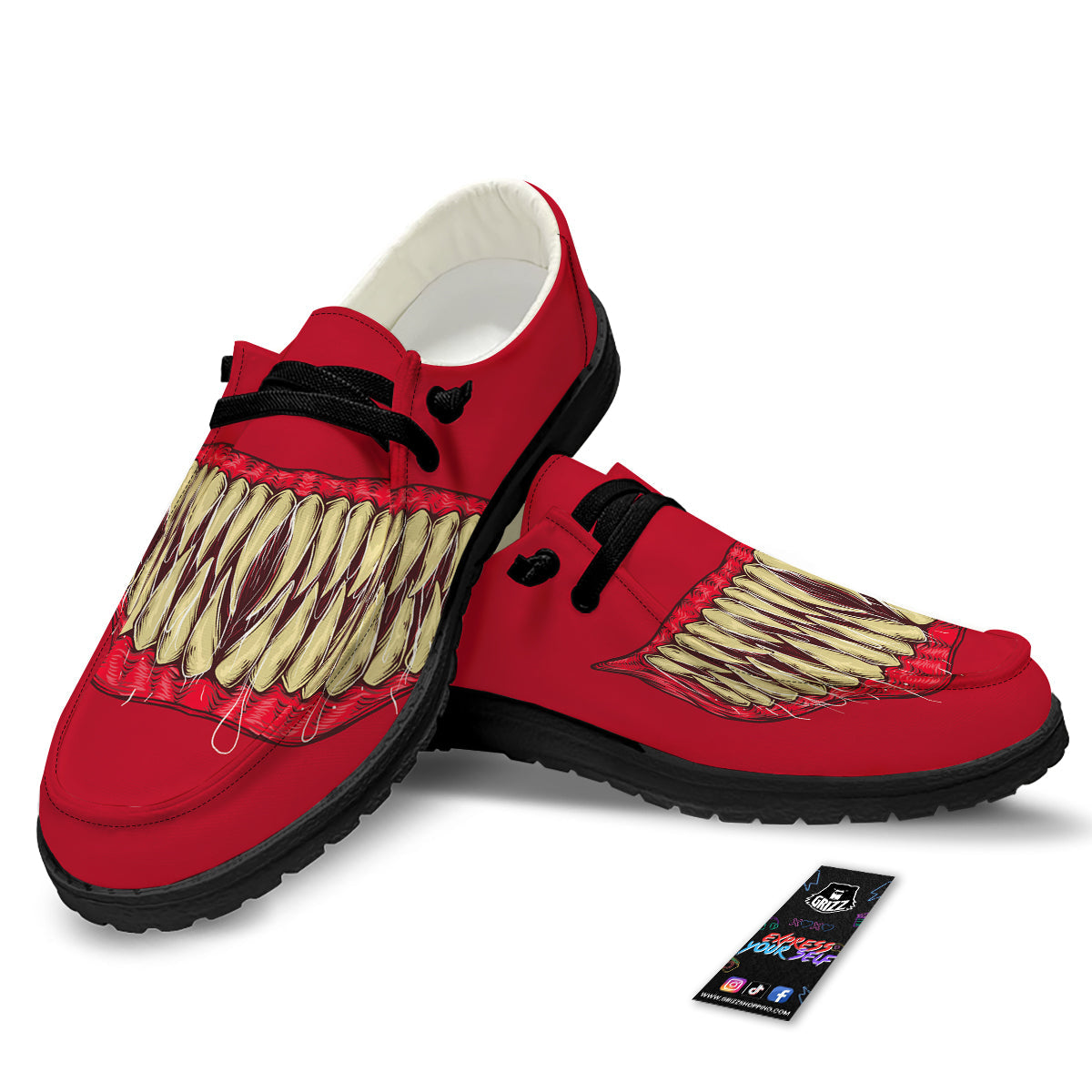Sinister Smile Print Black Loafers-grizzshop