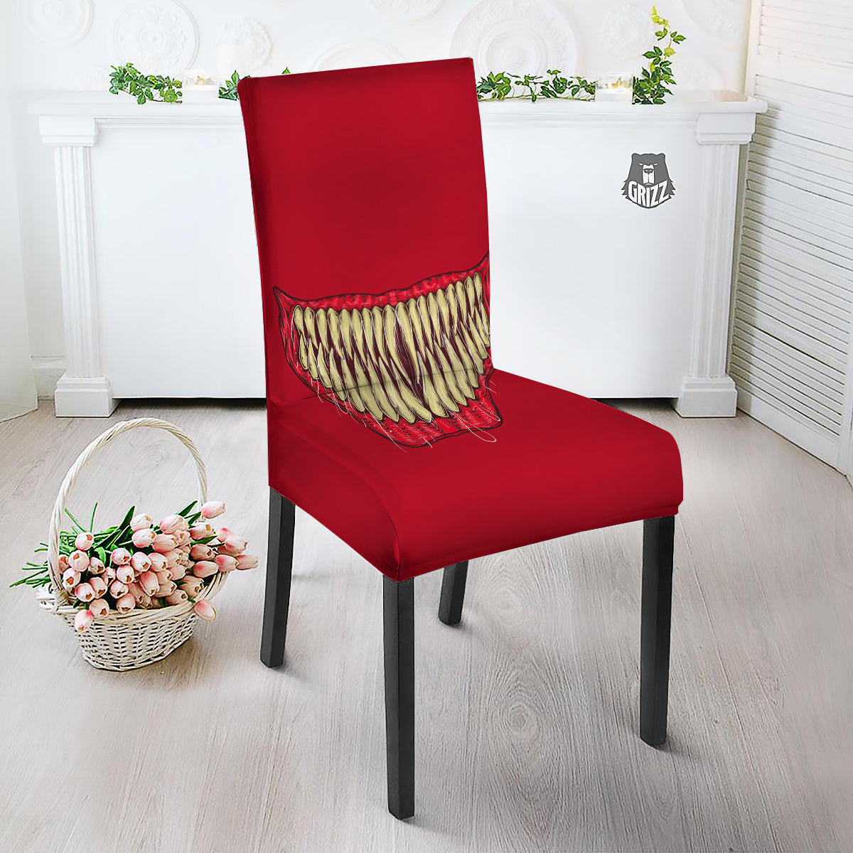 Sinister Smile Print Dining Chair Slipcover-grizzshop