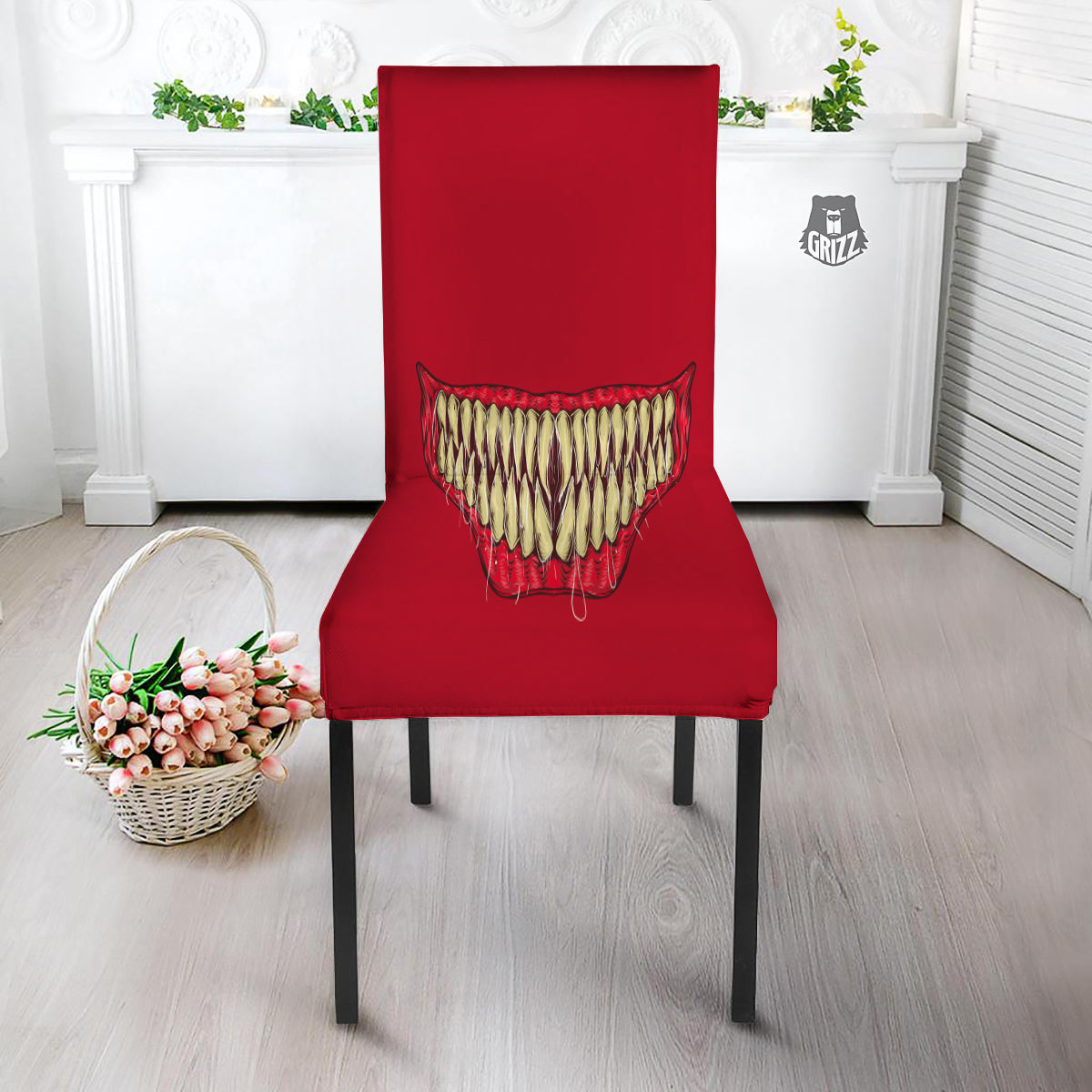 Sinister Smile Print Dining Chair Slipcover-grizzshop