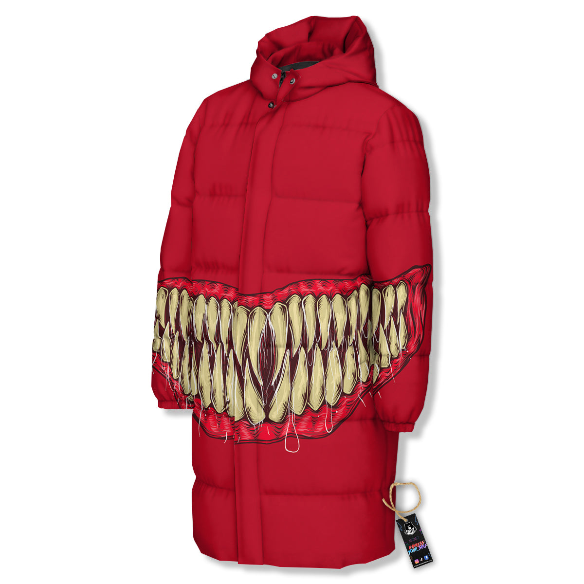 Sinister Smile Print Long Down Jacket-grizzshop