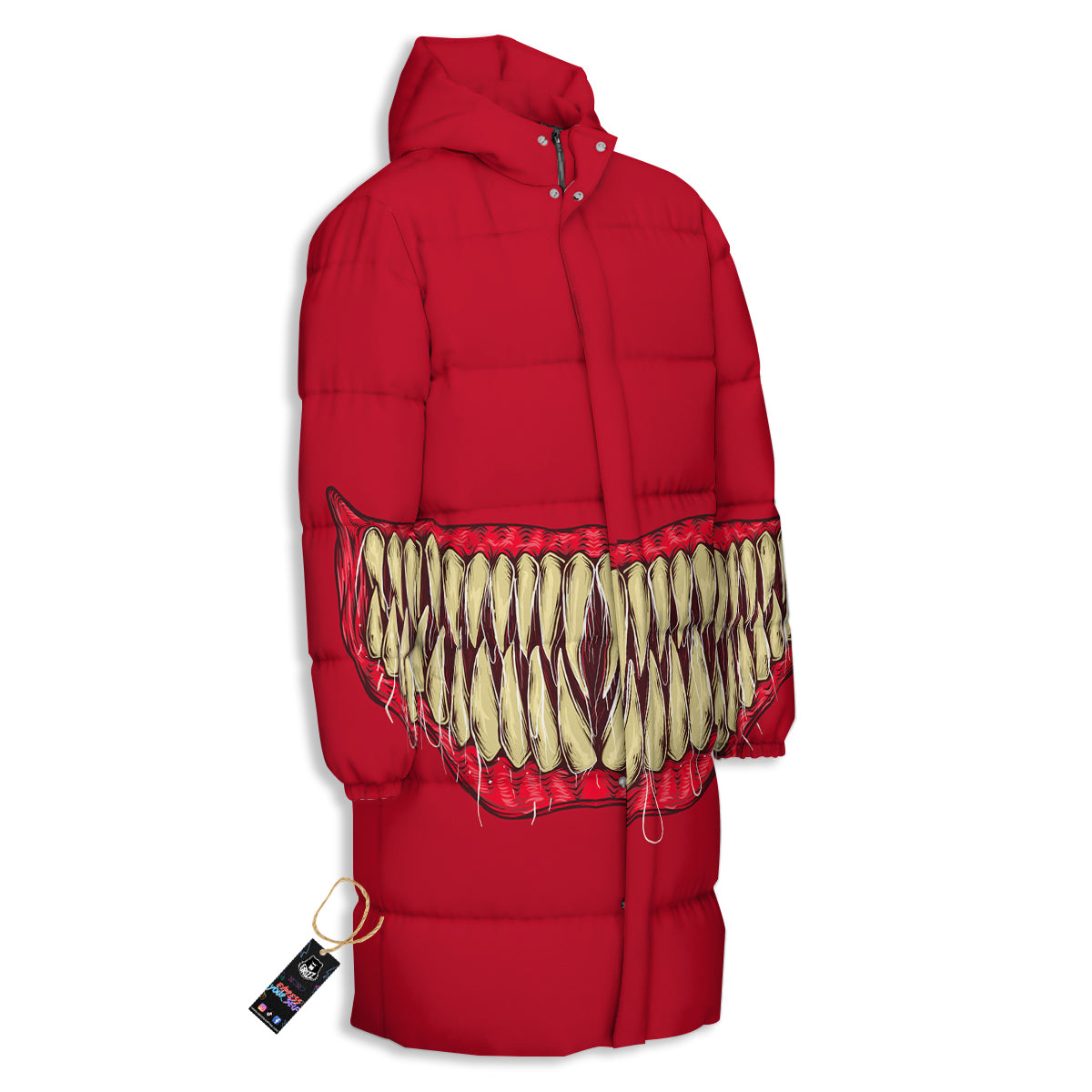 Sinister Smile Print Long Down Jacket-grizzshop