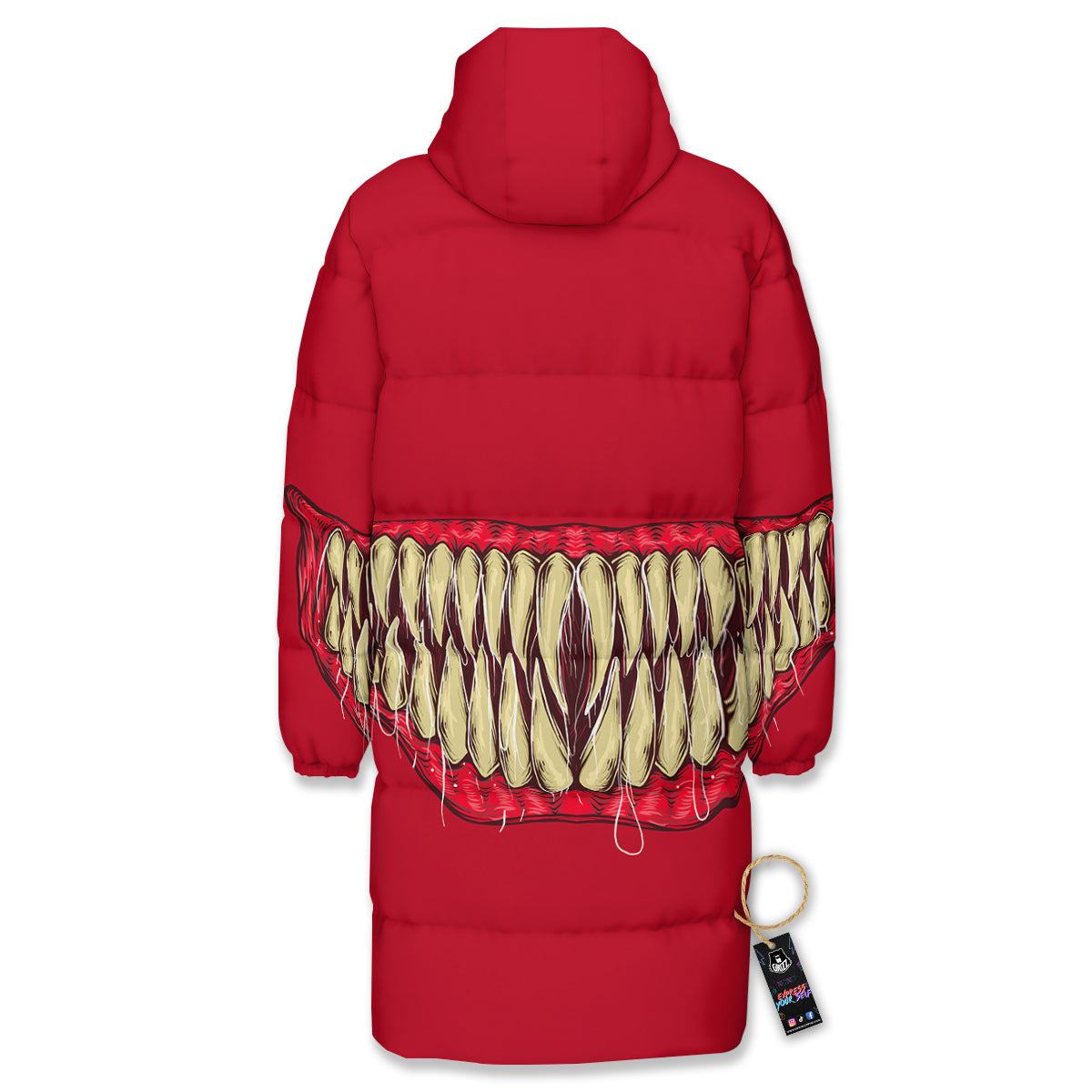 Sinister Smile Print Long Down Jacket-grizzshop