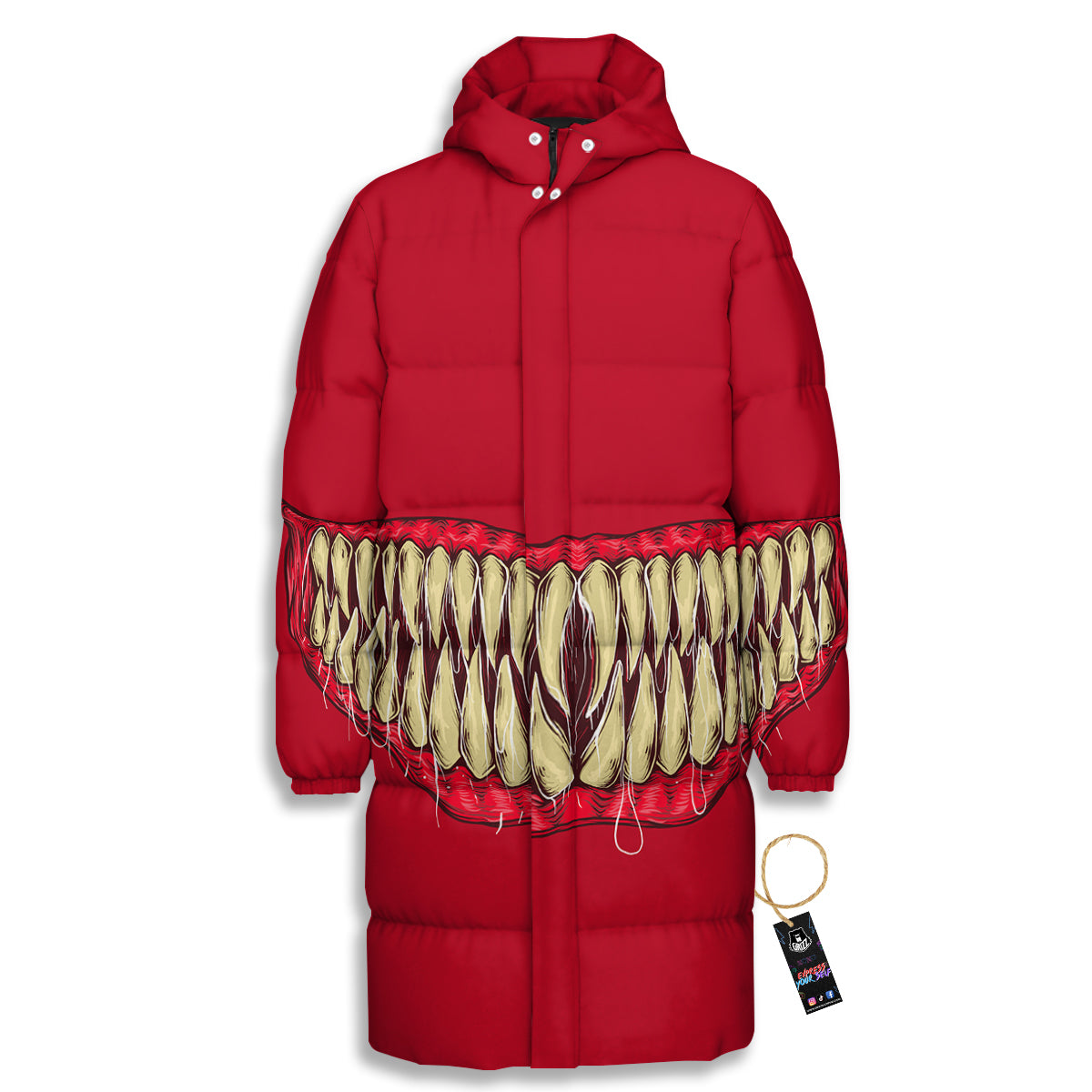 Sinister Smile Print Long Down Jacket-grizzshop