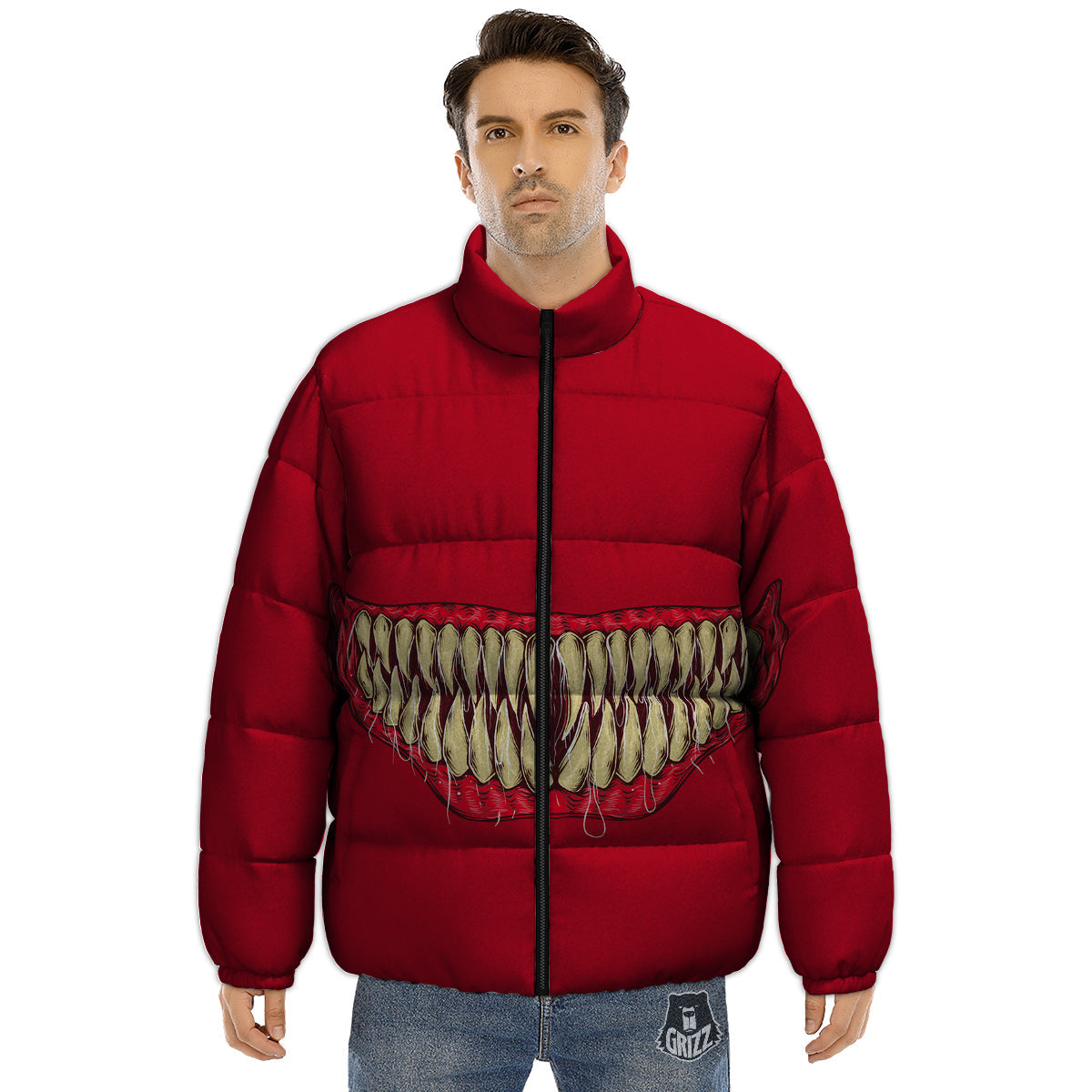 Sinister Smile Print Puffer Jacket-grizzshop