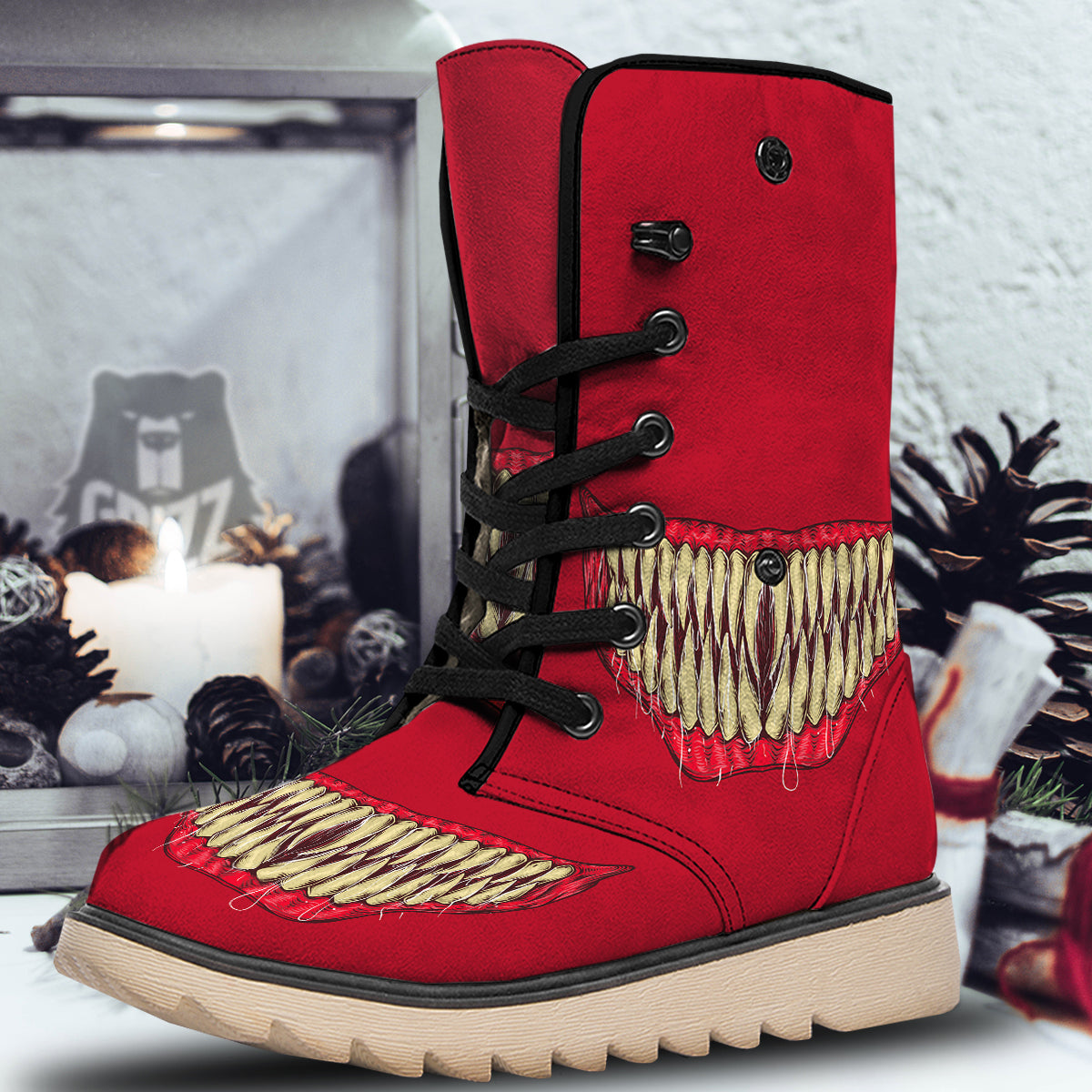 Sinister Smile Print Snow Boots-grizzshop
