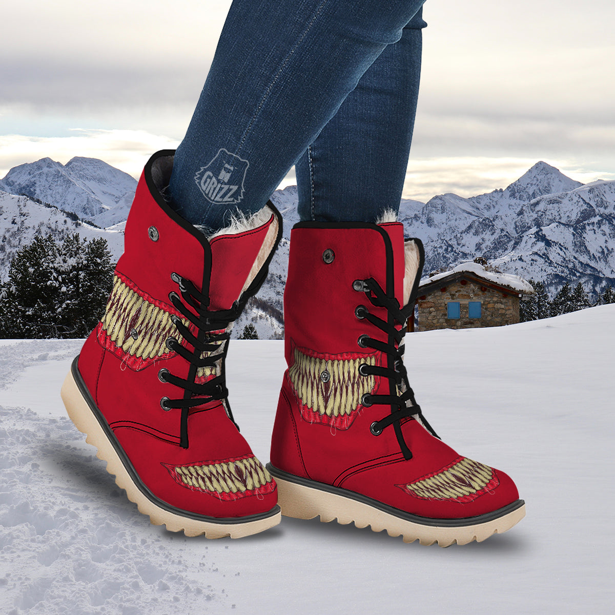 Sinister Smile Print Snow Boots-grizzshop