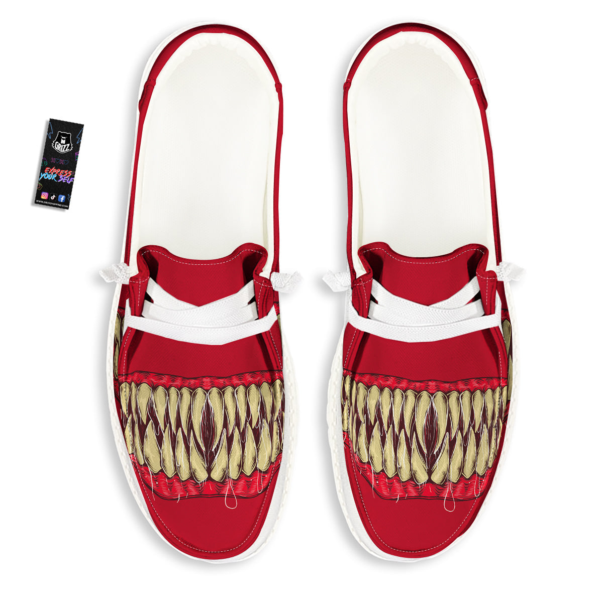 Sinister Smile Print White Loafers-grizzshop