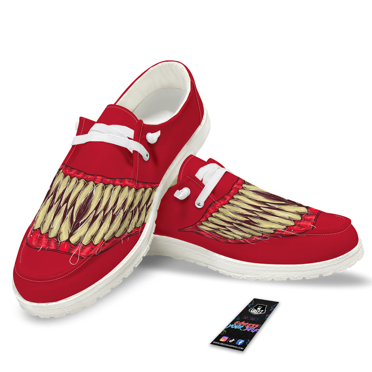 Sinister Smile Print White Loafers-grizzshop