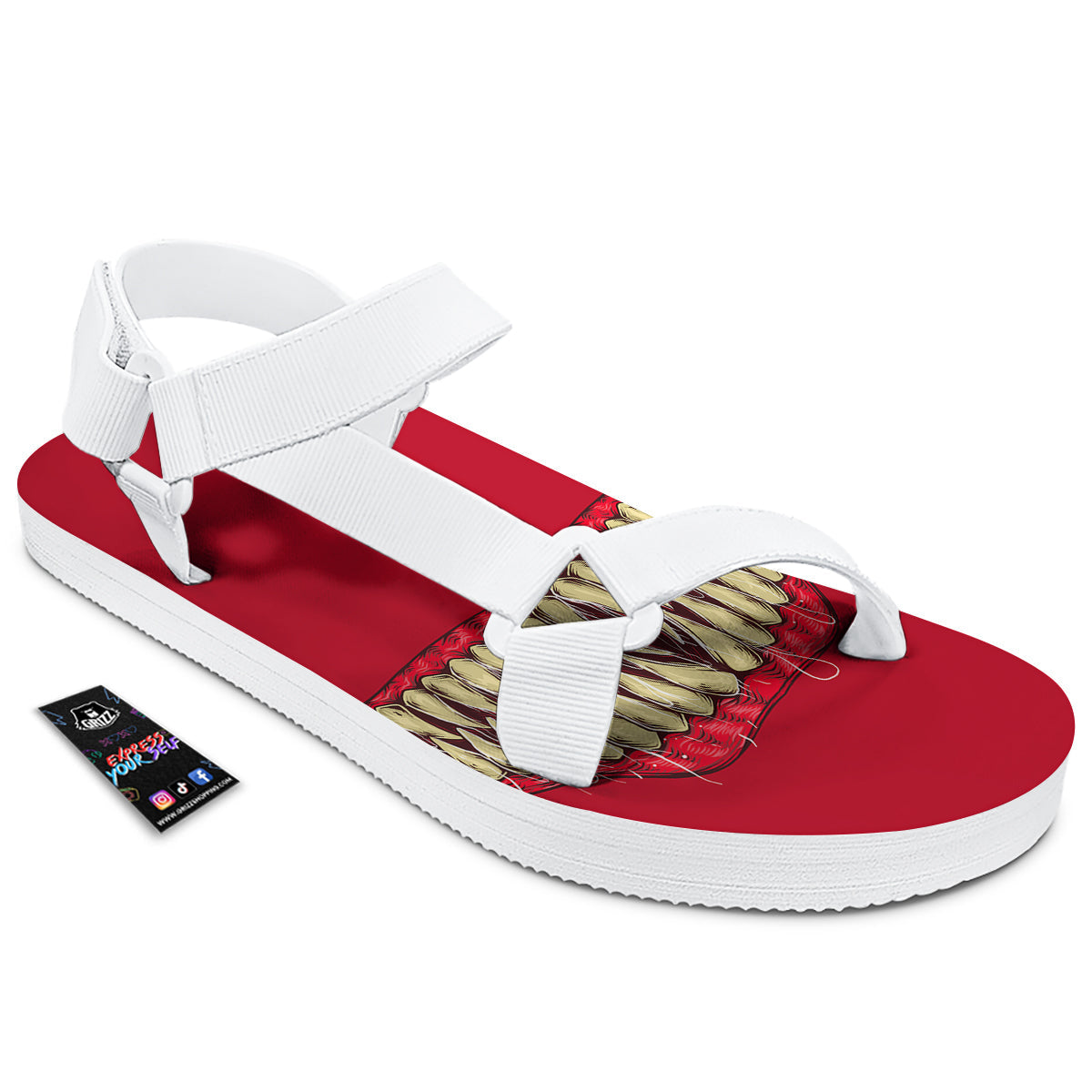 Sinister Smile Print White Open Toe Sandals-grizzshop