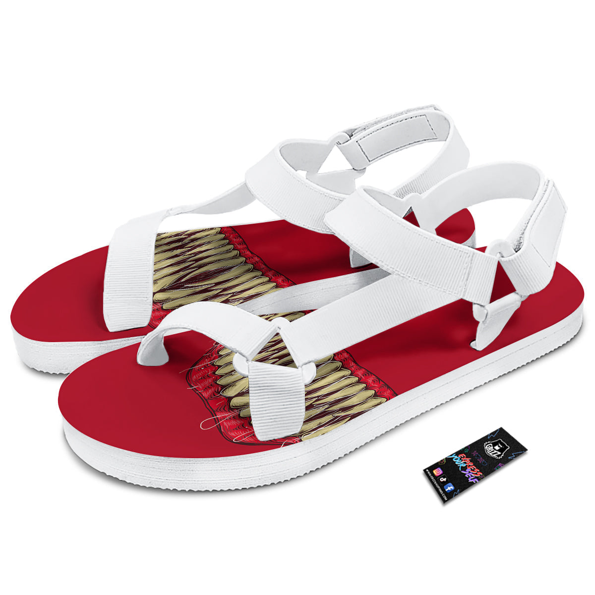 Sinister Smile Print White Open Toe Sandals-grizzshop