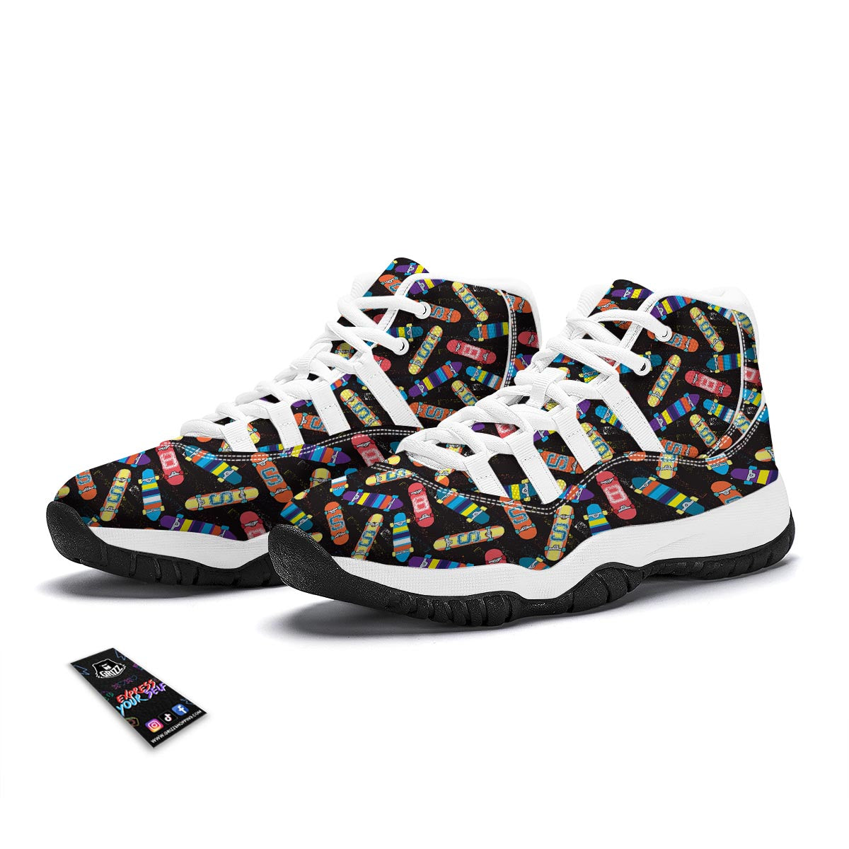 Skateboard Colorful Pattern Print White Bball Shoes-grizzshop