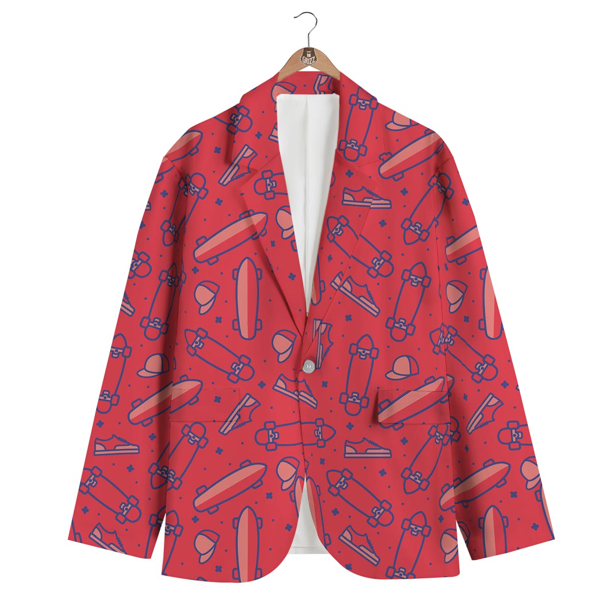 Skateboard Pattern Print Men's Blazer-grizzshop