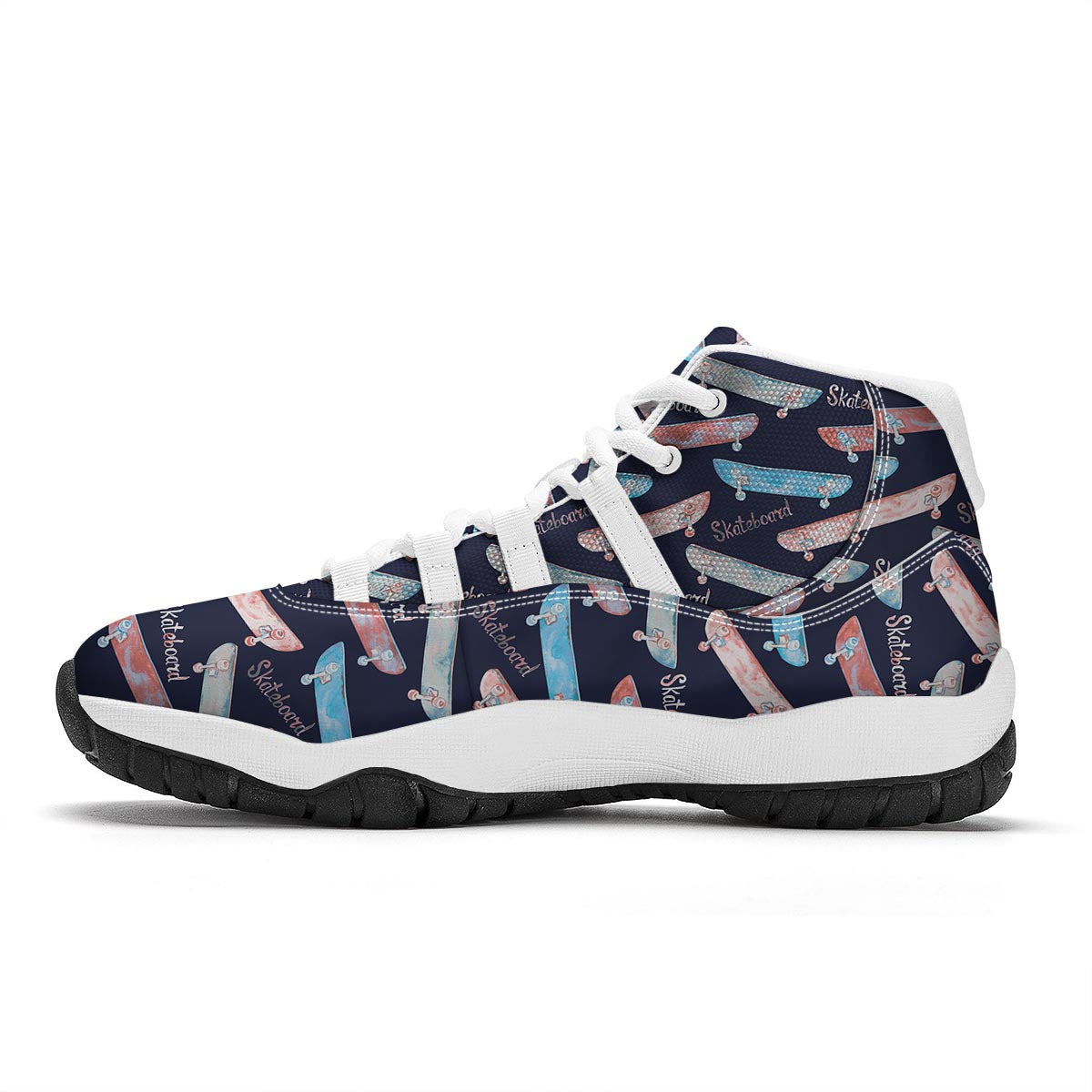 Skateboard Print Pattern White Bball Shoes-grizzshop