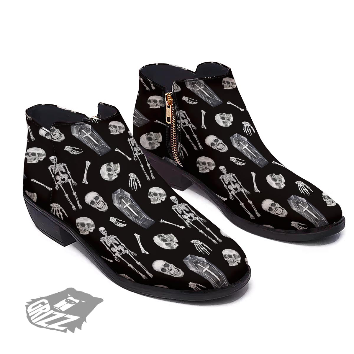 Skeleton And Tomb Print Pattern Ankle Boots-grizzshop