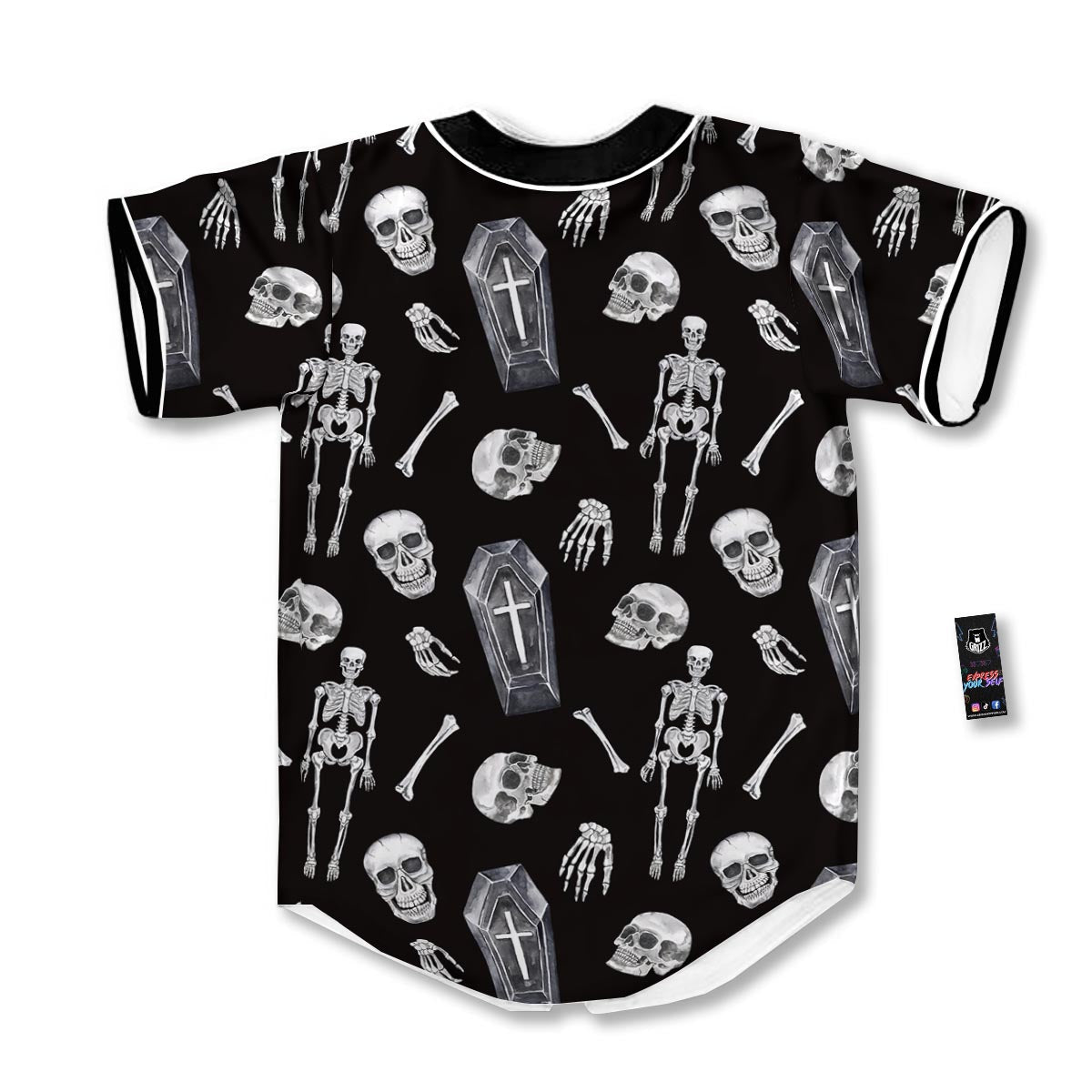 Skeleton And Tomb Print Pattern Baseball Jersey-grizzshop