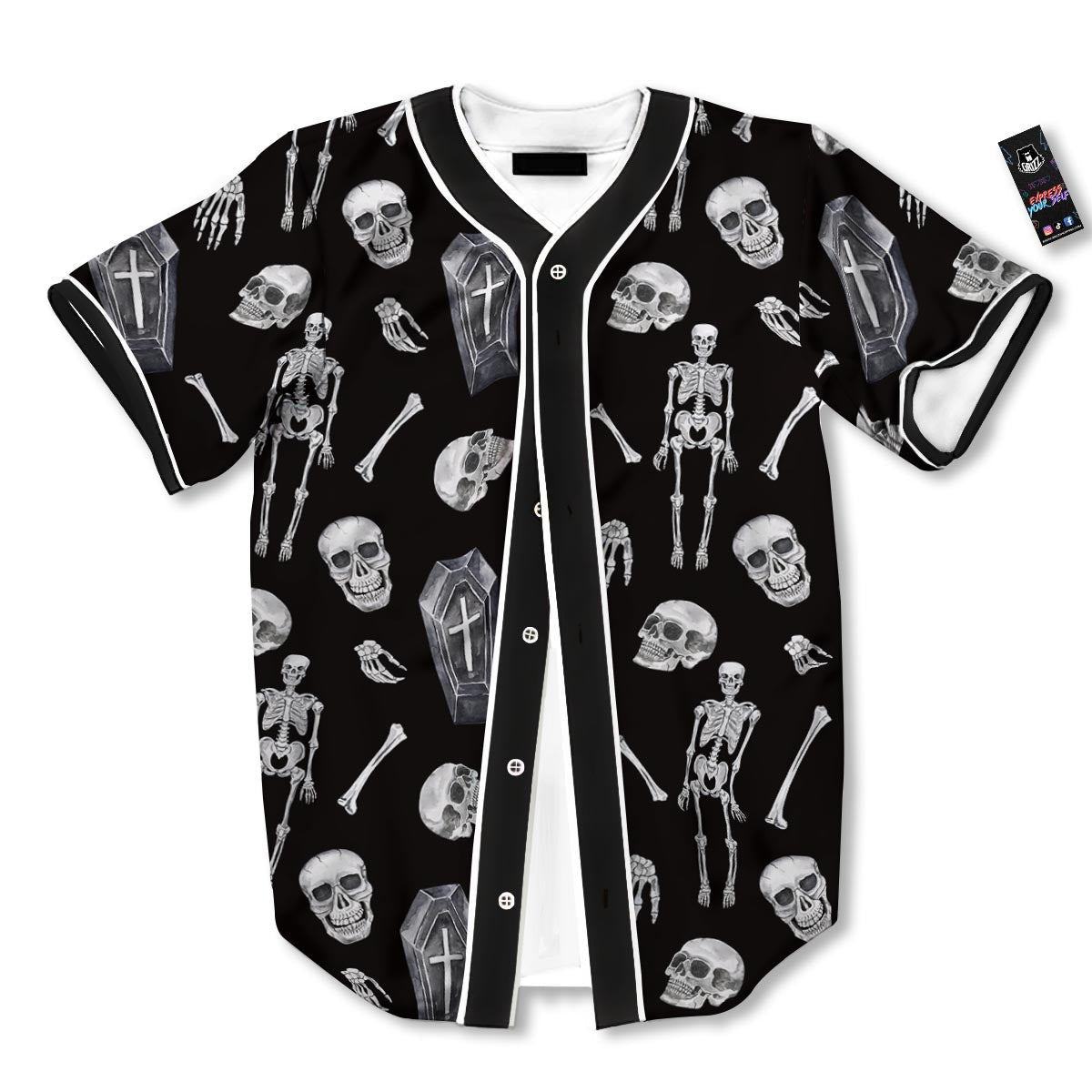 Skeleton And Tomb Print Pattern Baseball Jersey-grizzshop