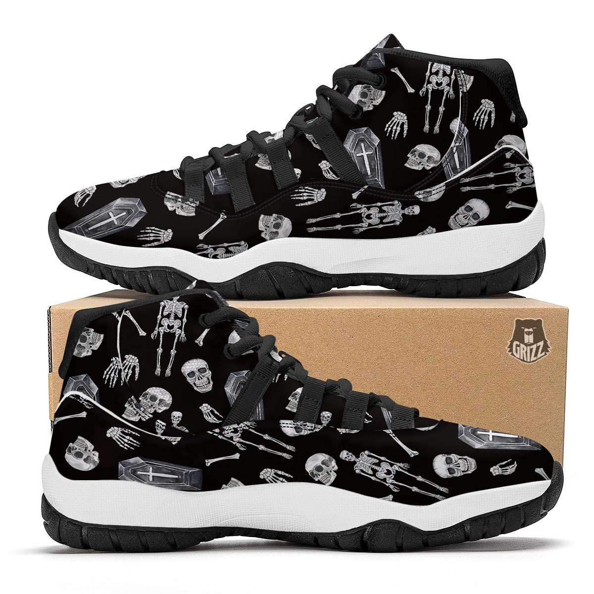 Skeleton And Tomb Print Pattern Black Bball Shoes-grizzshop