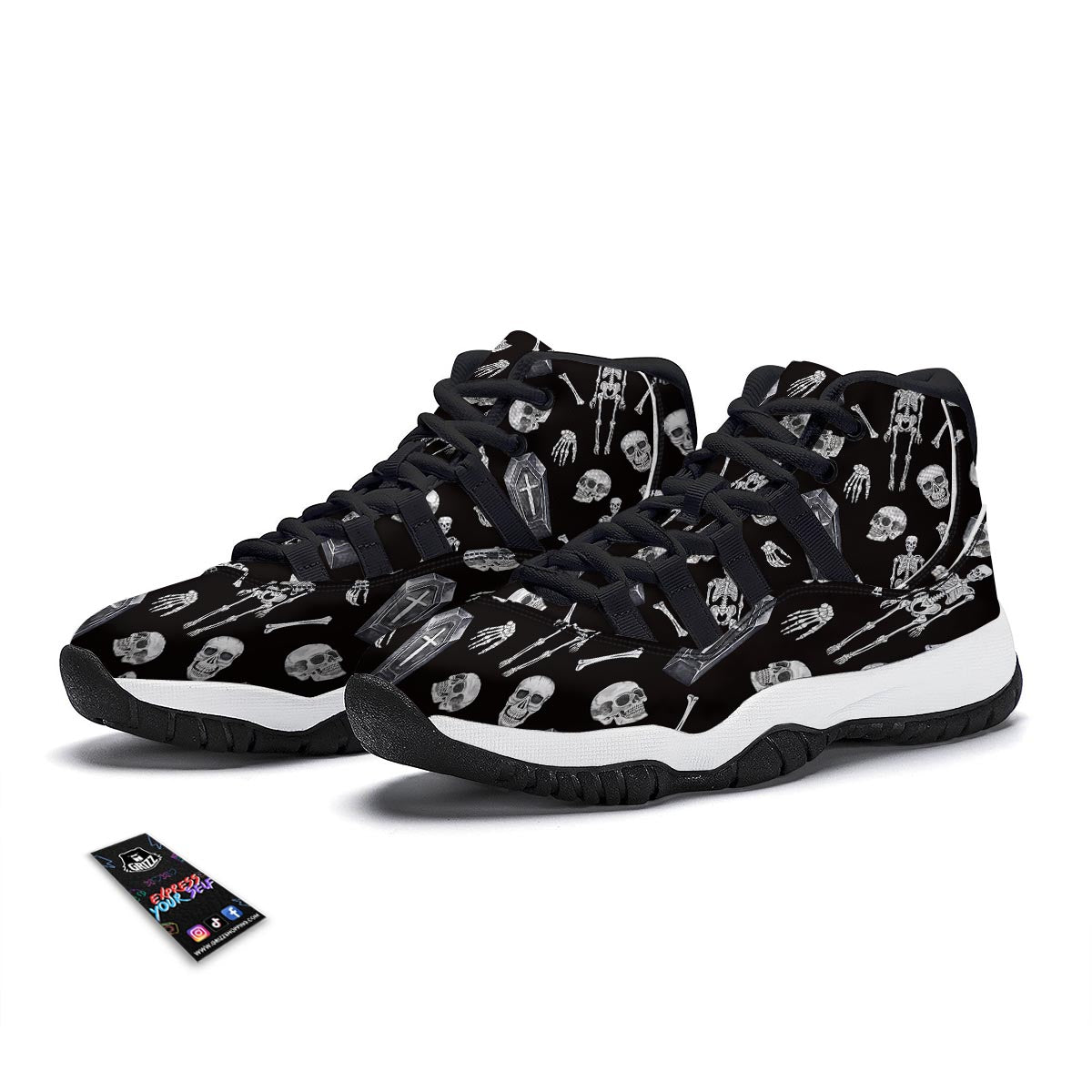 Skeleton And Tomb Print Pattern Black Bball Shoes-grizzshop