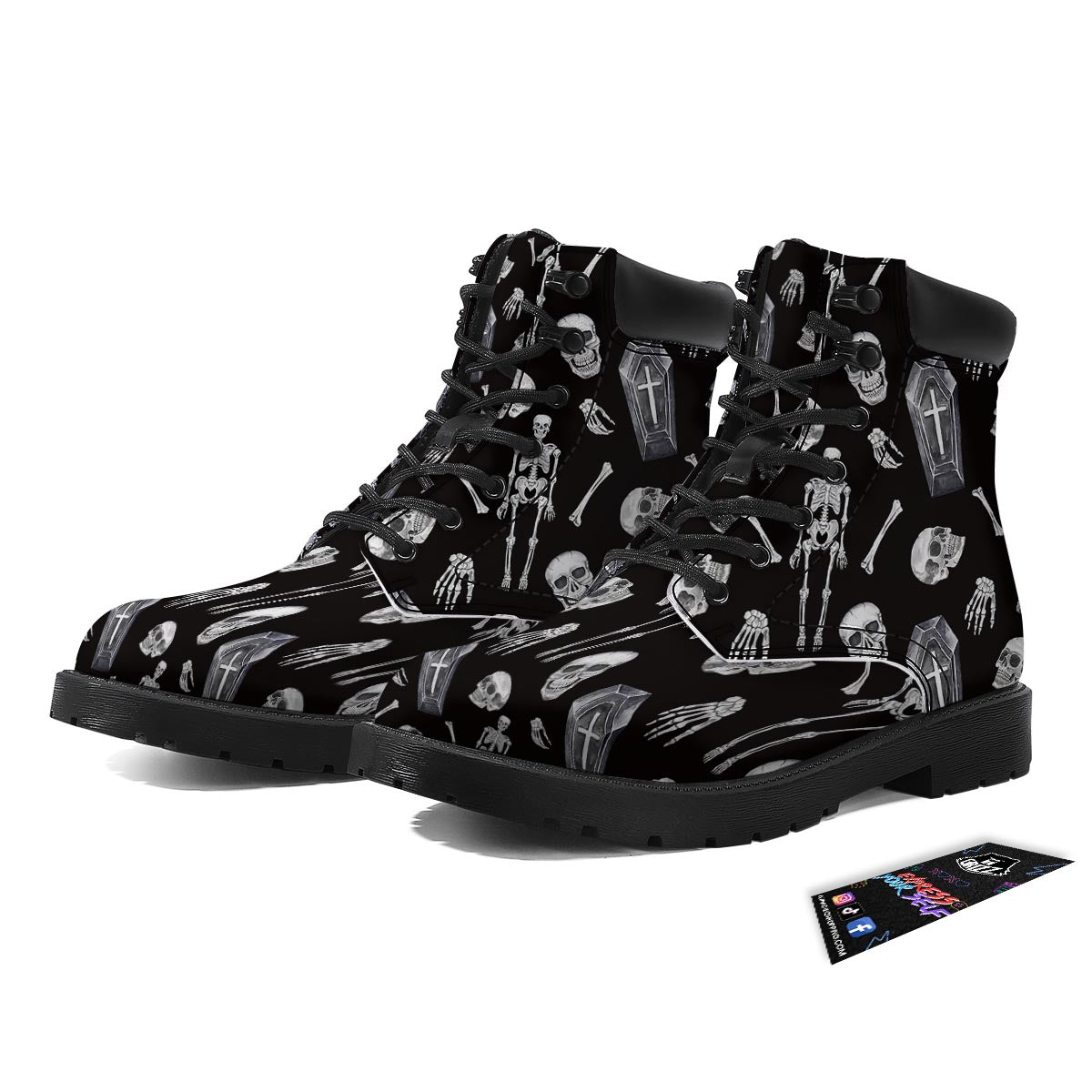 Skeleton And Tomb Print Pattern Boots-grizzshop