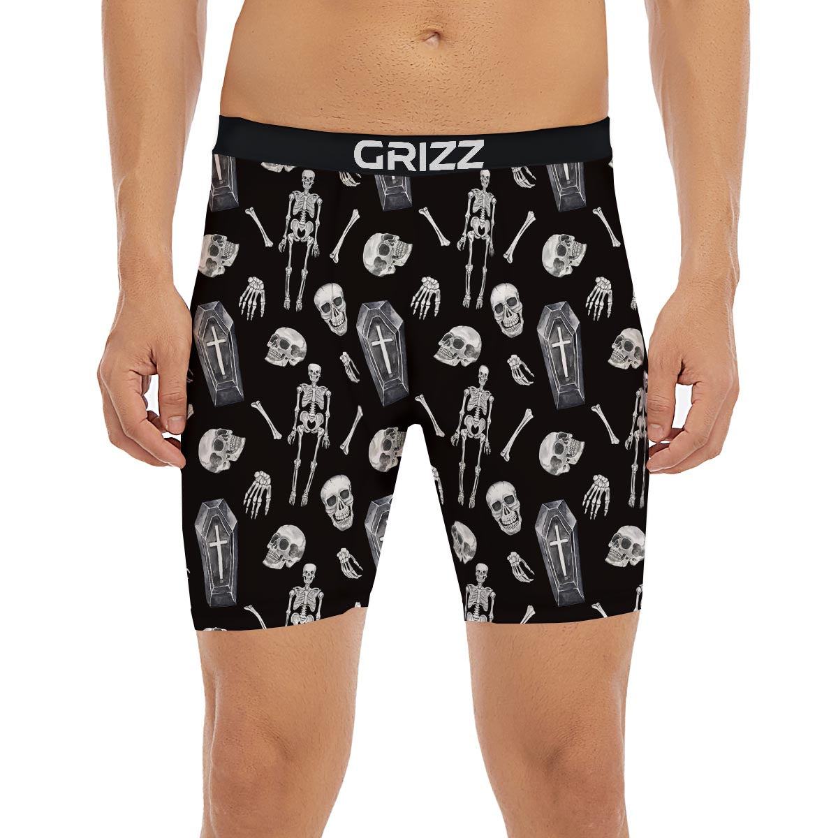 Skeleton And Tomb Print Pattern Boxer Briefs-grizzshop
