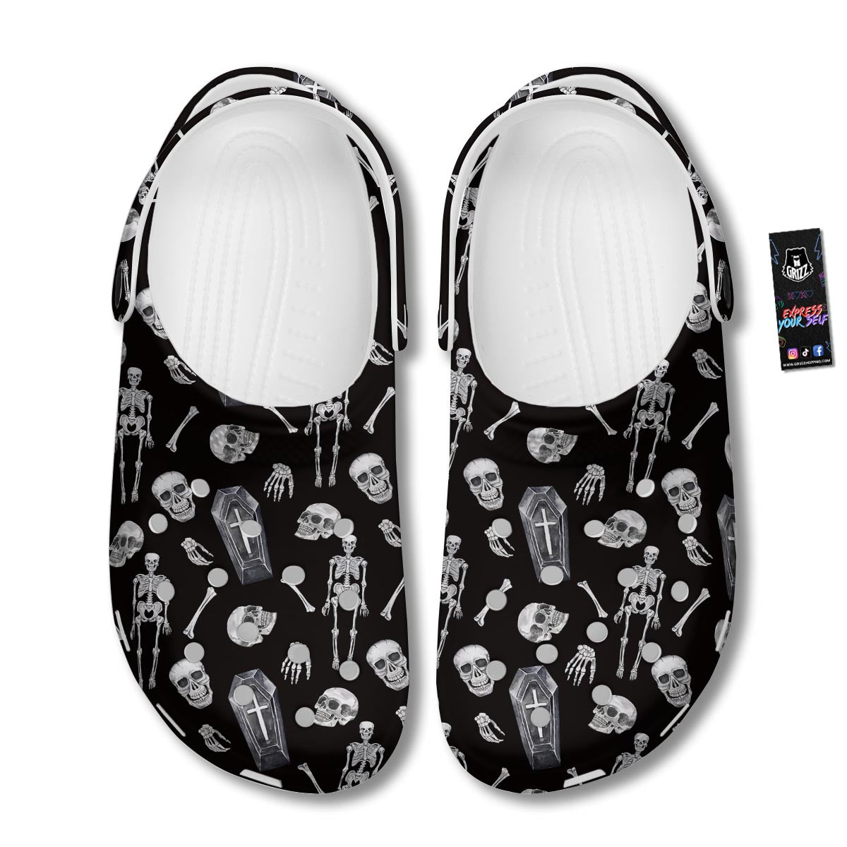 Skeleton And Tomb Print Pattern Clog-grizzshop