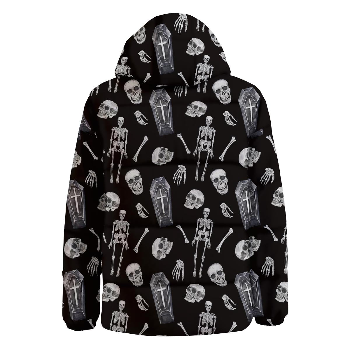 Skeleton And Tomb Print Pattern Down Jacket-grizzshop