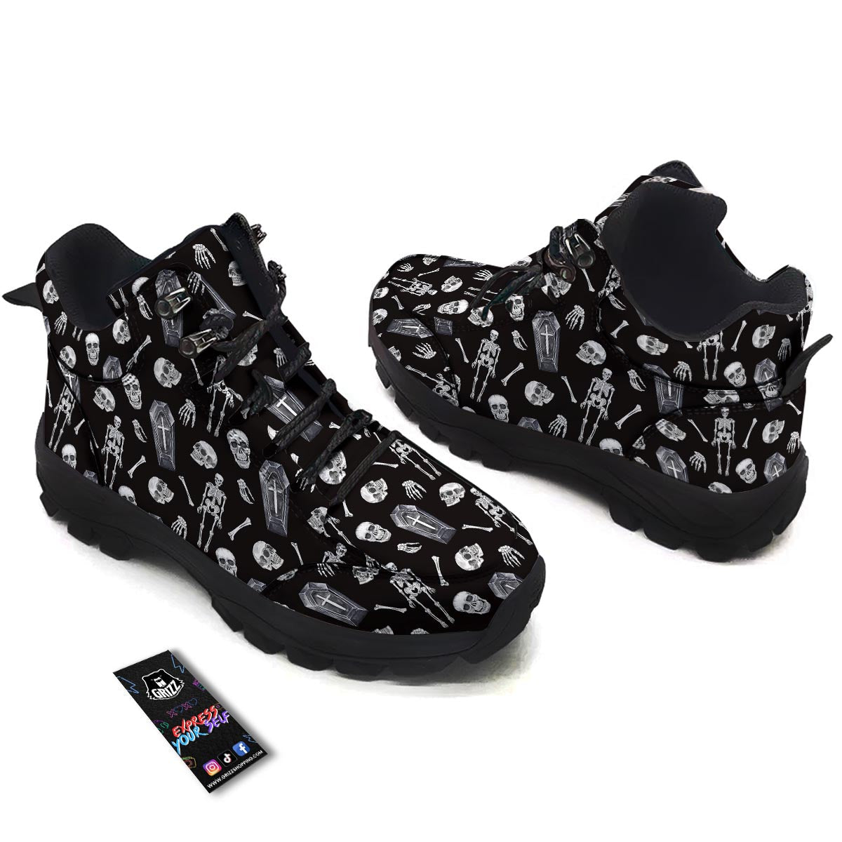 Skeleton And Tomb Print Pattern Hiking Shoes-grizzshop