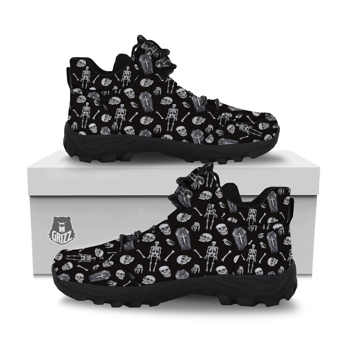 Skeleton And Tomb Print Pattern Hiking Shoes-grizzshop