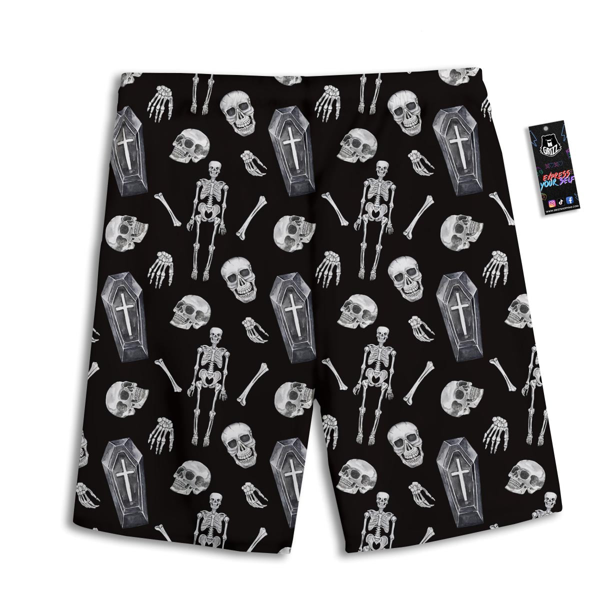 Skeleton And Tomb Print Pattern Men's Athletic Shorts