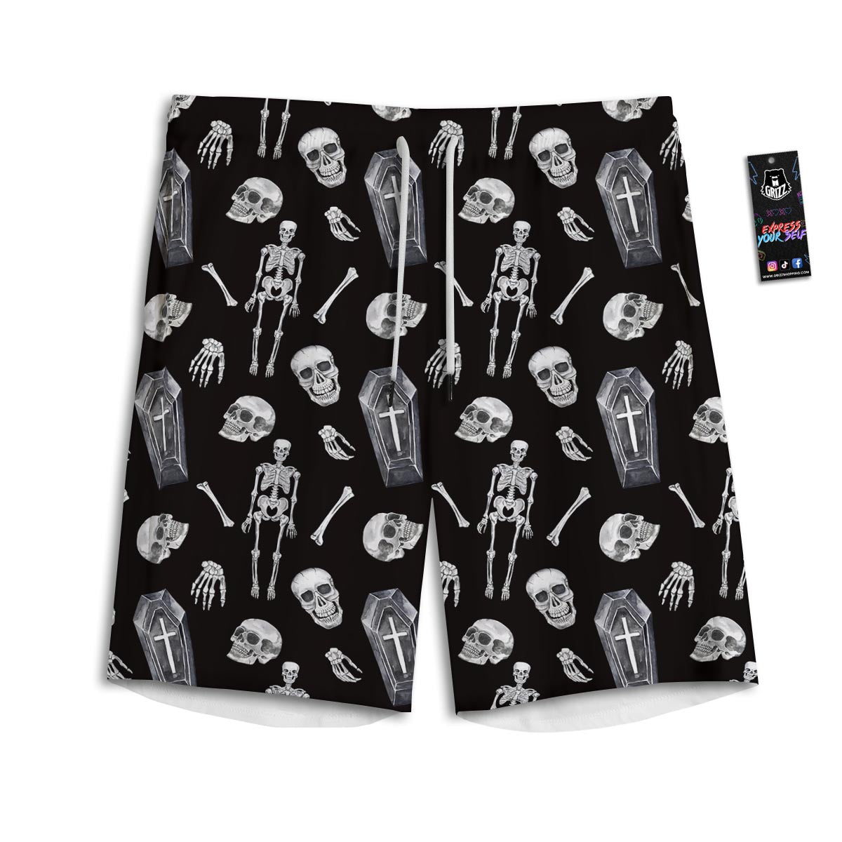 Skeleton And Tomb Print Pattern Men's Athletic Shorts