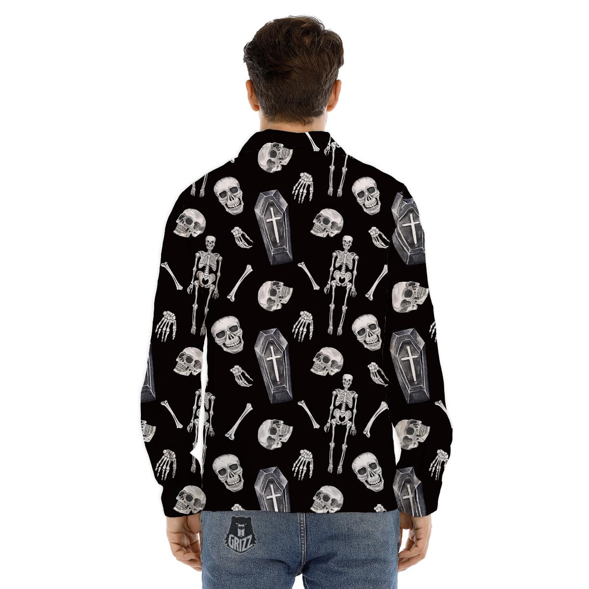 Skeleton And Tomb Print Pattern Men's Dress Shirts-grizzshop