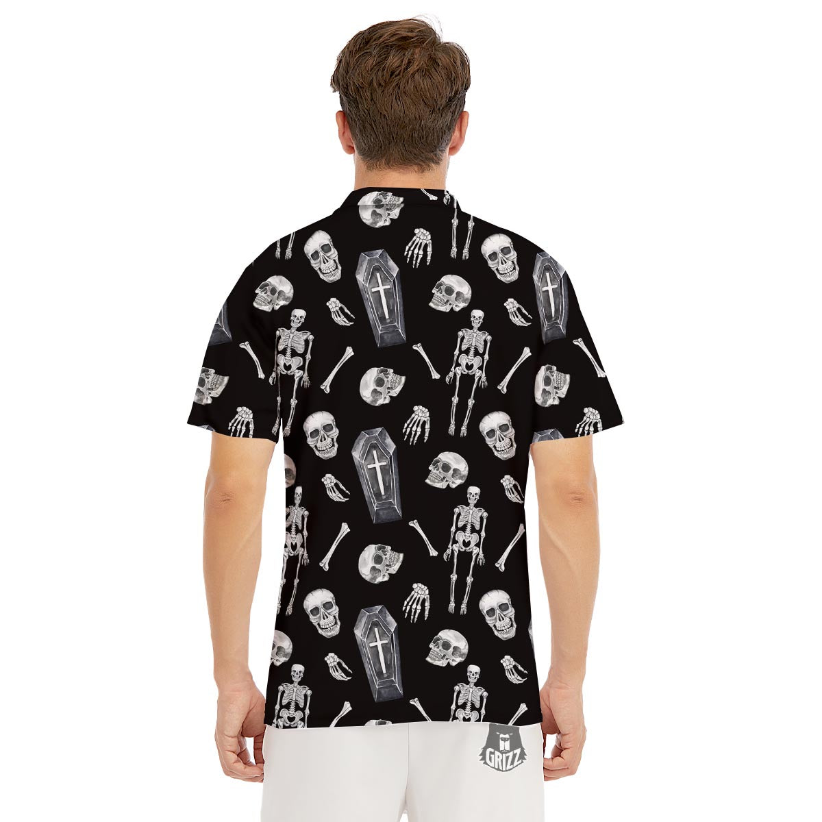 Skeleton And Tomb Print Pattern Men's Golf Shirts-grizzshop