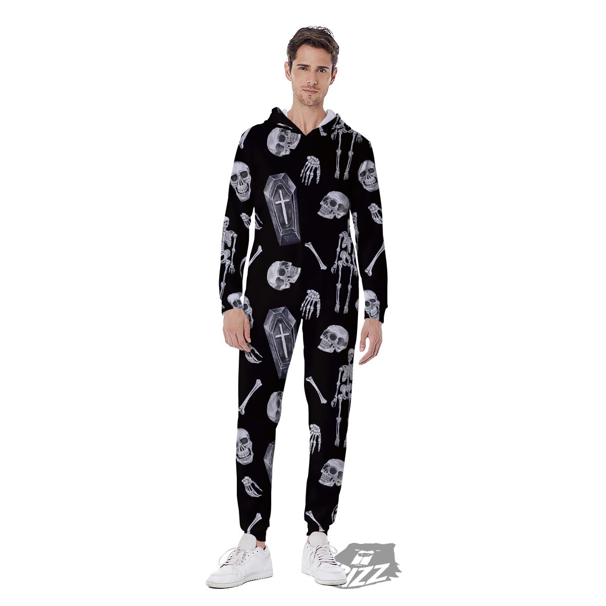 Skeleton And Tomb Print Pattern Men's Jumpsuit-grizzshop