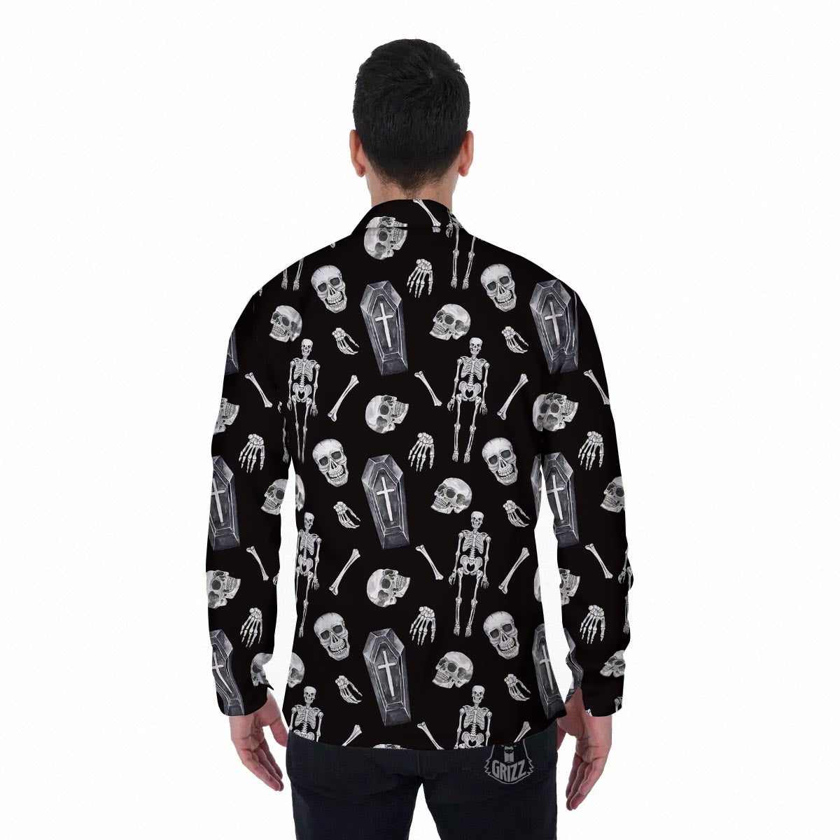Skeleton And Tomb Print Pattern Men's Long Sleeve Shirts-grizzshop