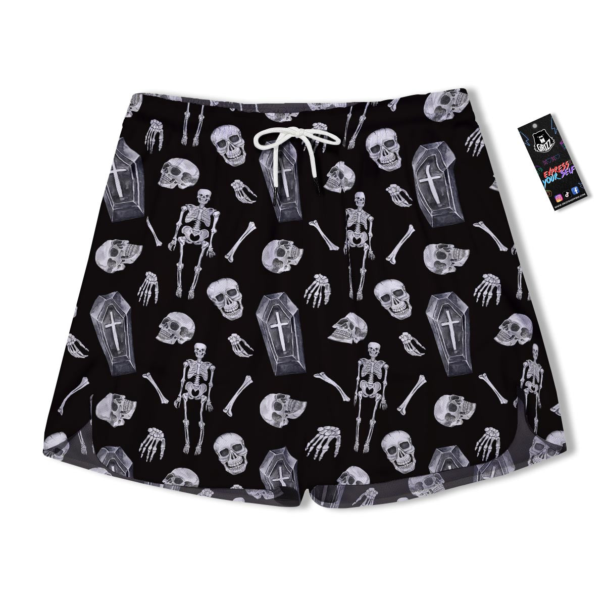 Skeleton And Tomb Print Pattern Men's Running Shorts-grizzshop